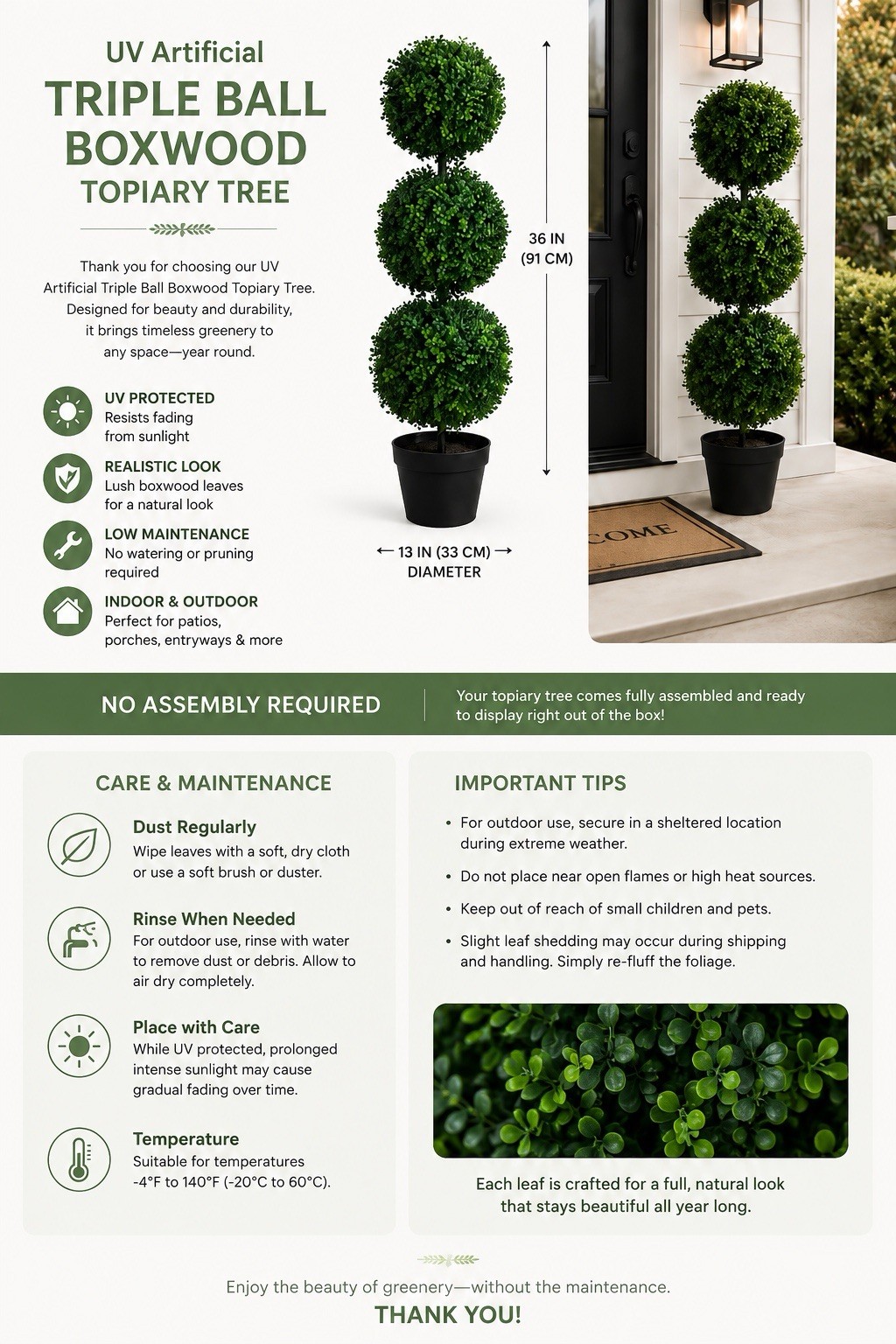 3′ Topiary Boxwood Triple Ball Artificial Tree UV Indoor/Outdoor Home Decor.