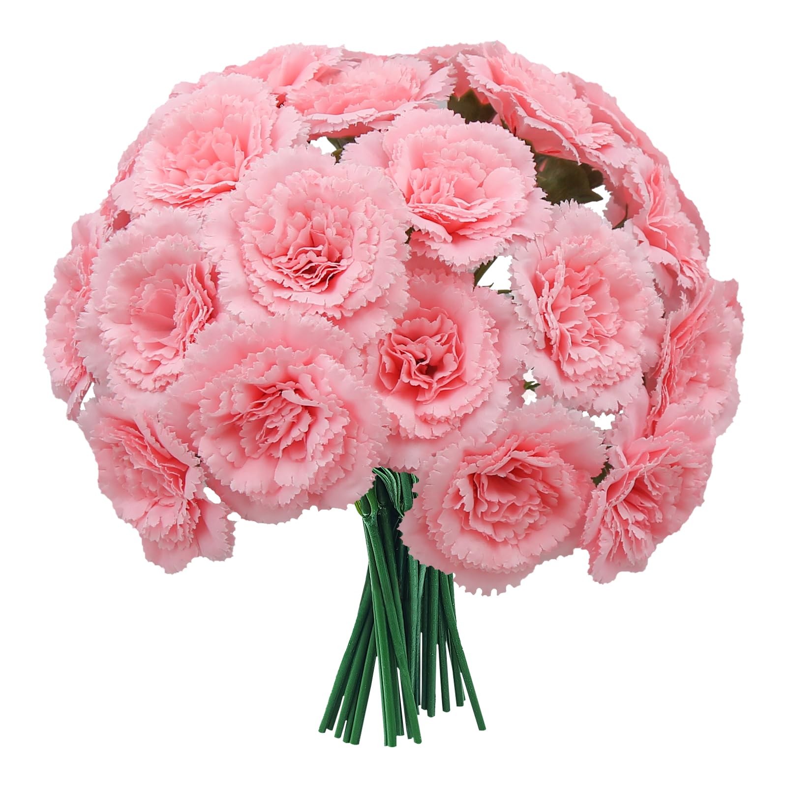 24 Pcs Pink Carnations Artificial Flowers with Stems, 11.4 Inches Faux Silk C…