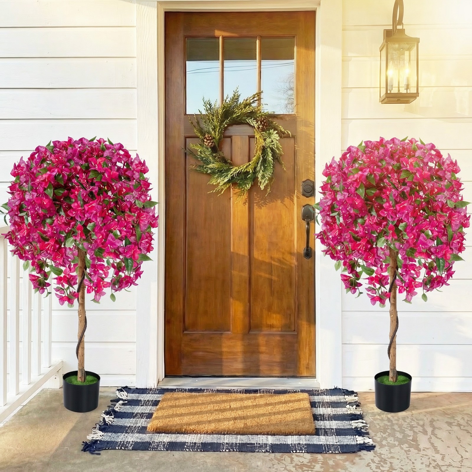 2 Pack Artificial Azalea Trees,51″Faux Floral Plants with Vivid Blooming Flowers