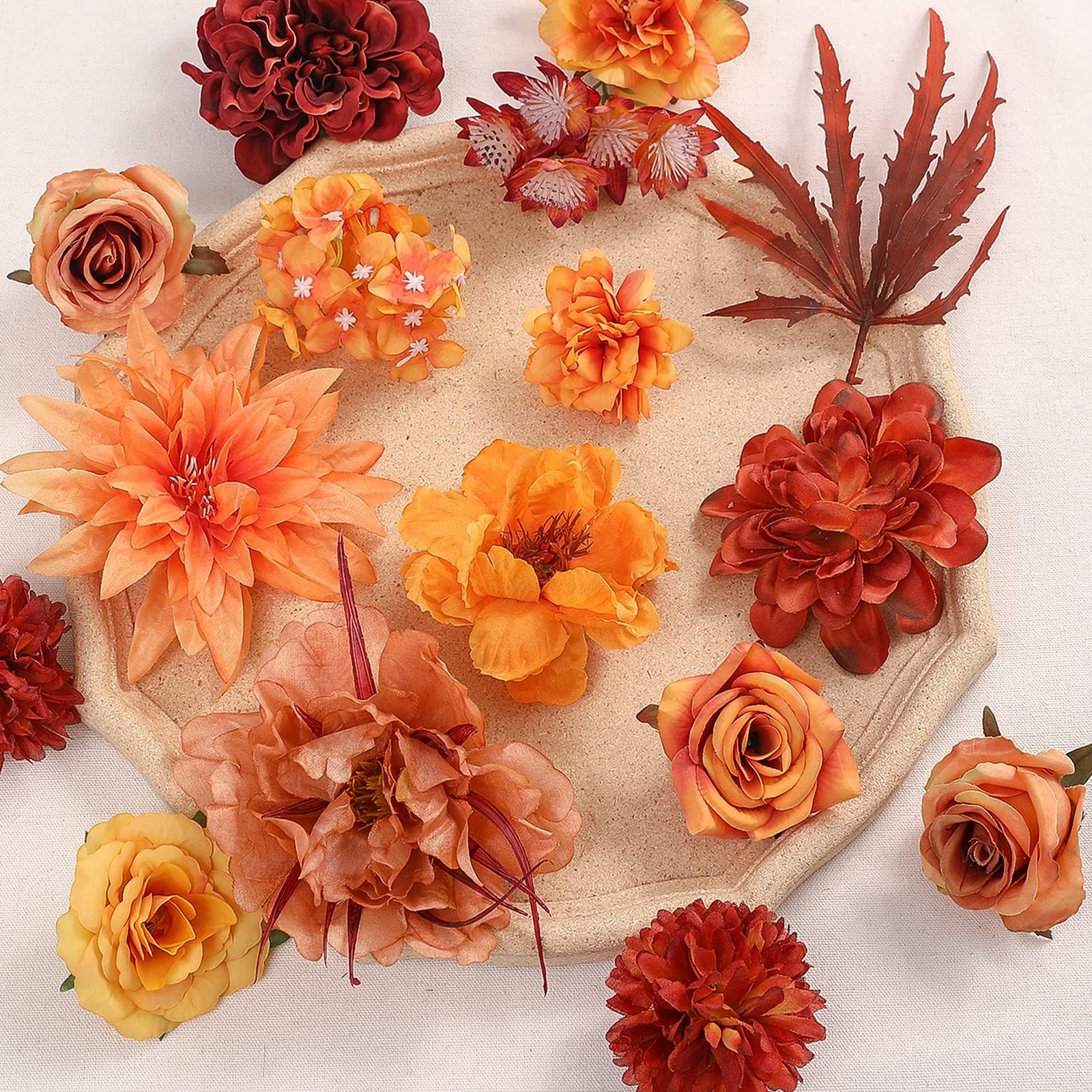 Artificial Flowers Orange Burgundy Fall Fake Flowers for DIY Table Centerpiec…