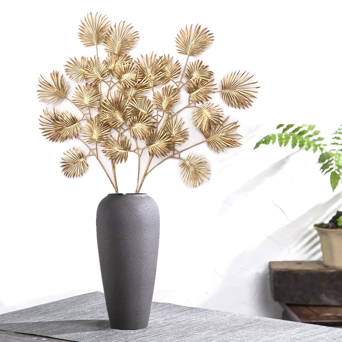 Artificial Golden Plants for Christmas Decor, Tall 30 Inch Faux Palm Leaves P…