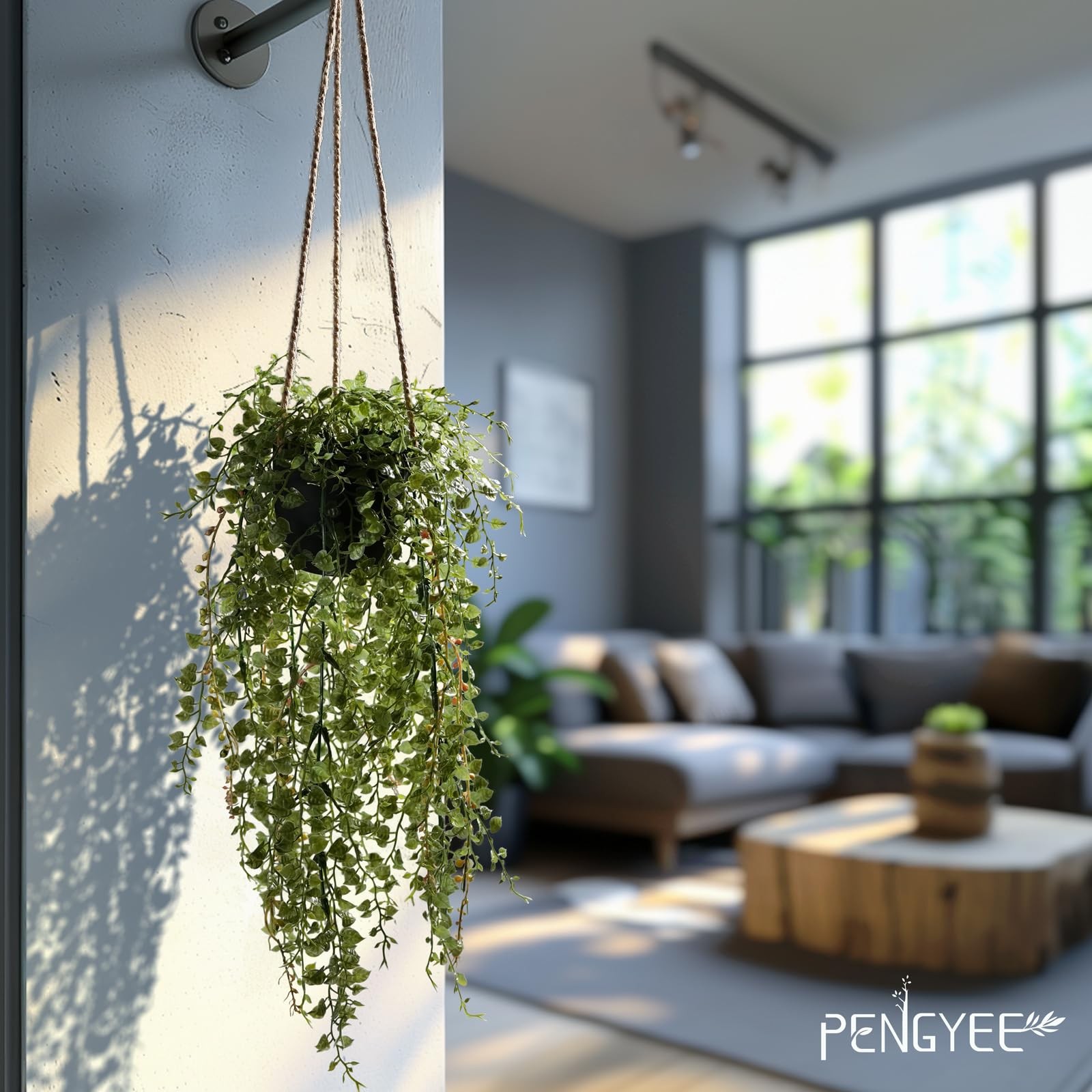 3 Packs 18.5″ Fake Hanging Plants with Black Pots for Wall Decor