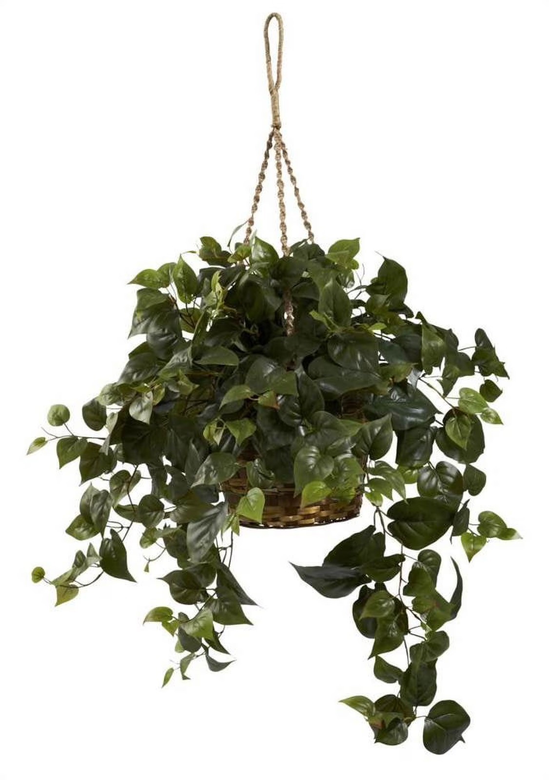 24 Inch Artificial Philodendron Plant Hanging Basket Silk Faux Greenery Indoor
