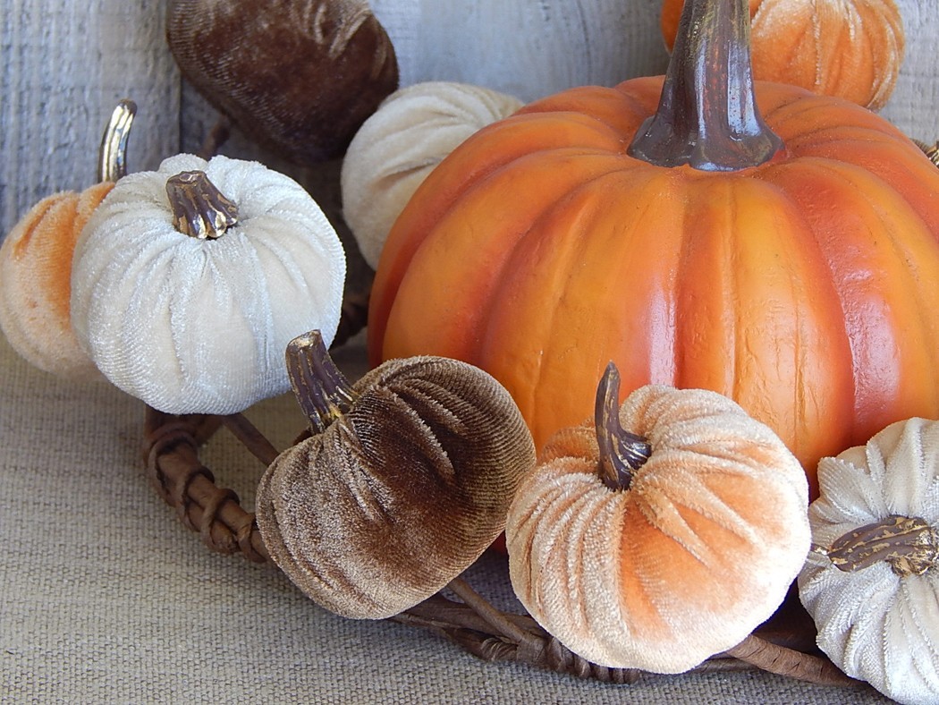 NEW Fall Pumpkin Wreath – Felt Pumpkins with Gold Colored Stems 10″