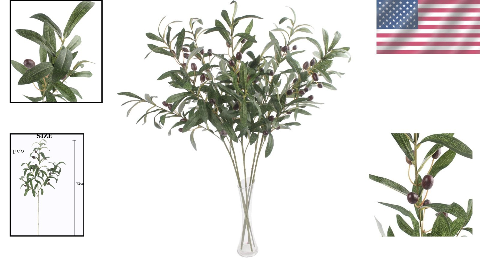 Faux Olive Branch Stems 5pc 28″ Green