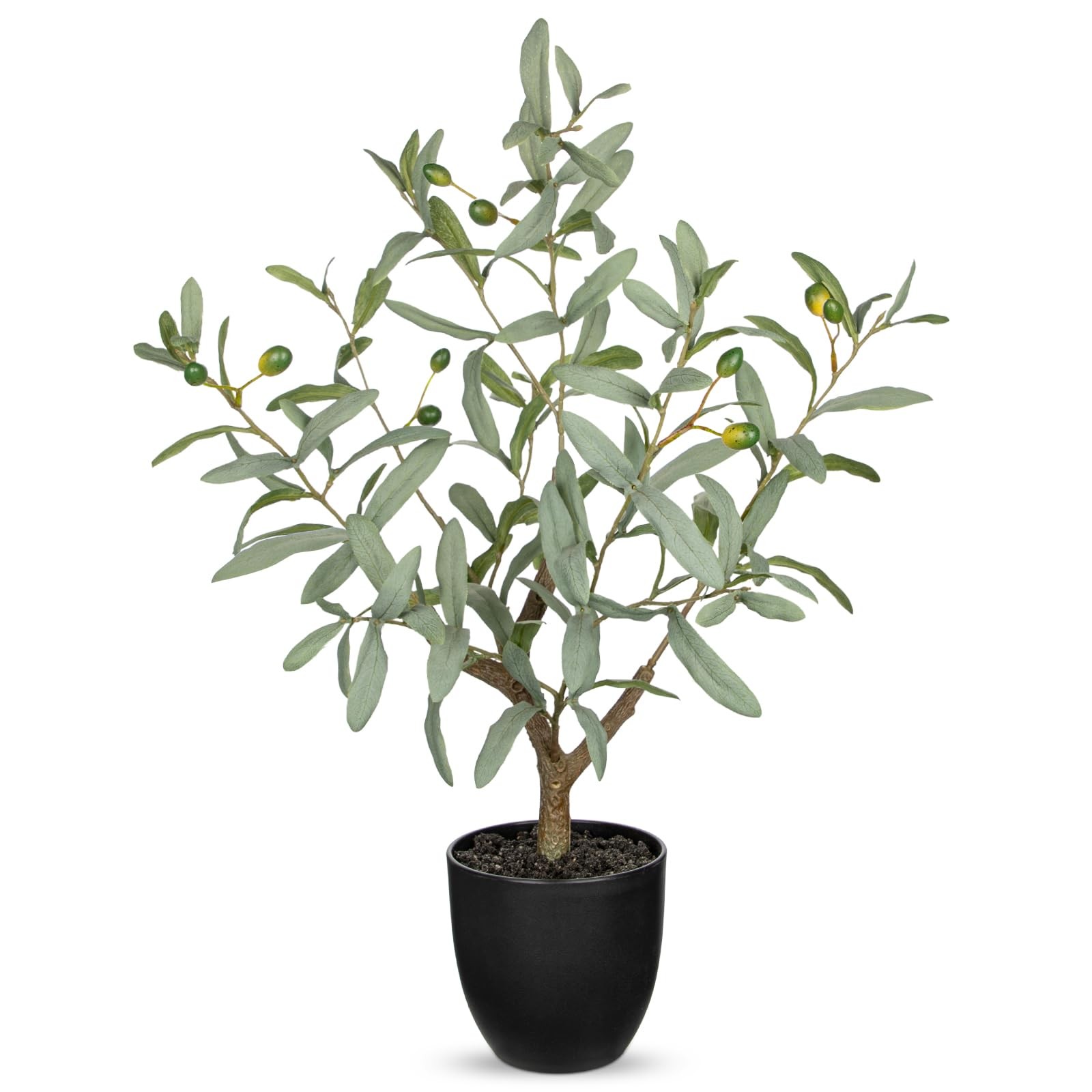 27.2 Inch Artificial Indoor Fake Olive Tree Black Pot Small Faux Plant