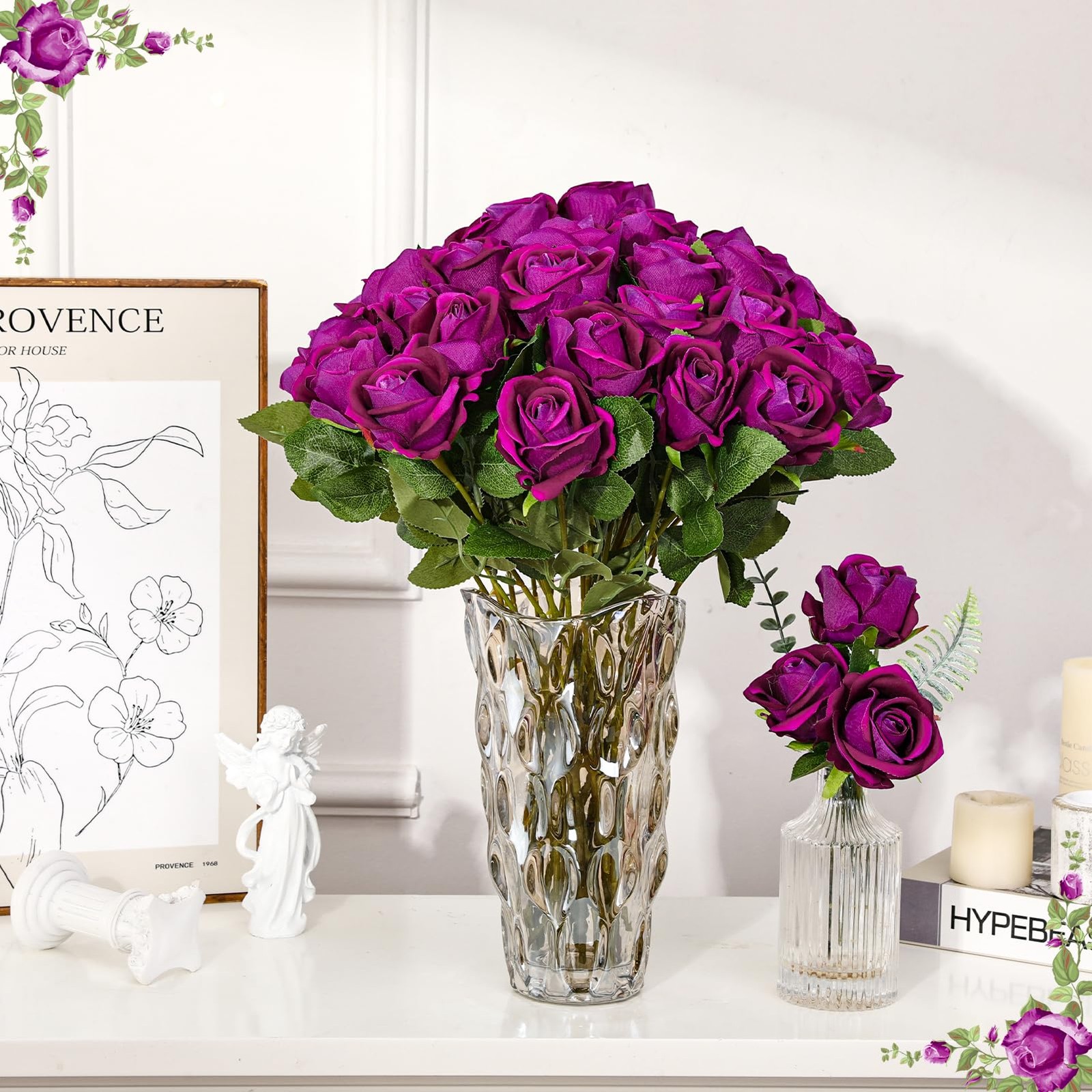 Hoemwarm 36 Pcs Dark Purple Velvet Artificial Flowers, Realistic Fake Roses B…