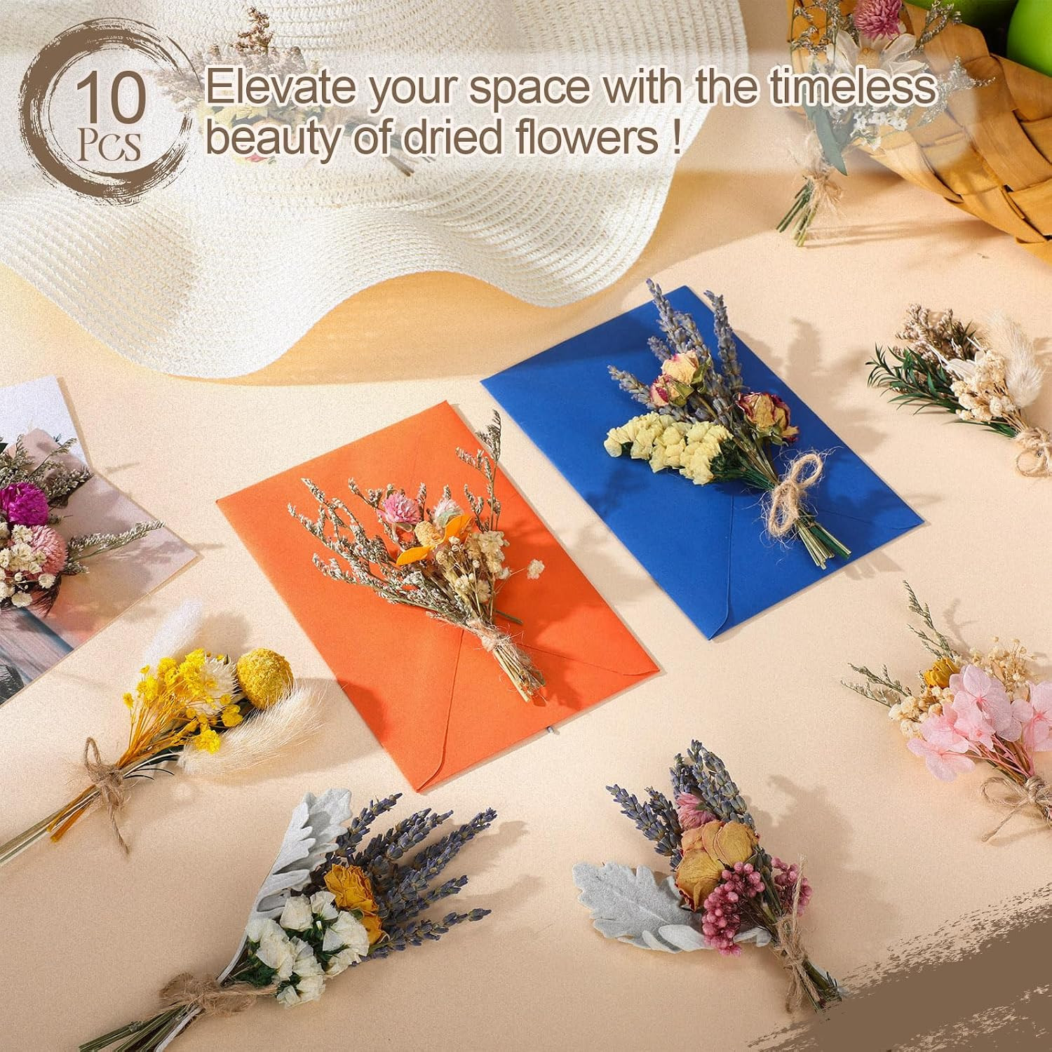 Nuanchu 10 Pcs Mini Dried Flower Bouquet Mixed Natural Dried Flowers with Stem