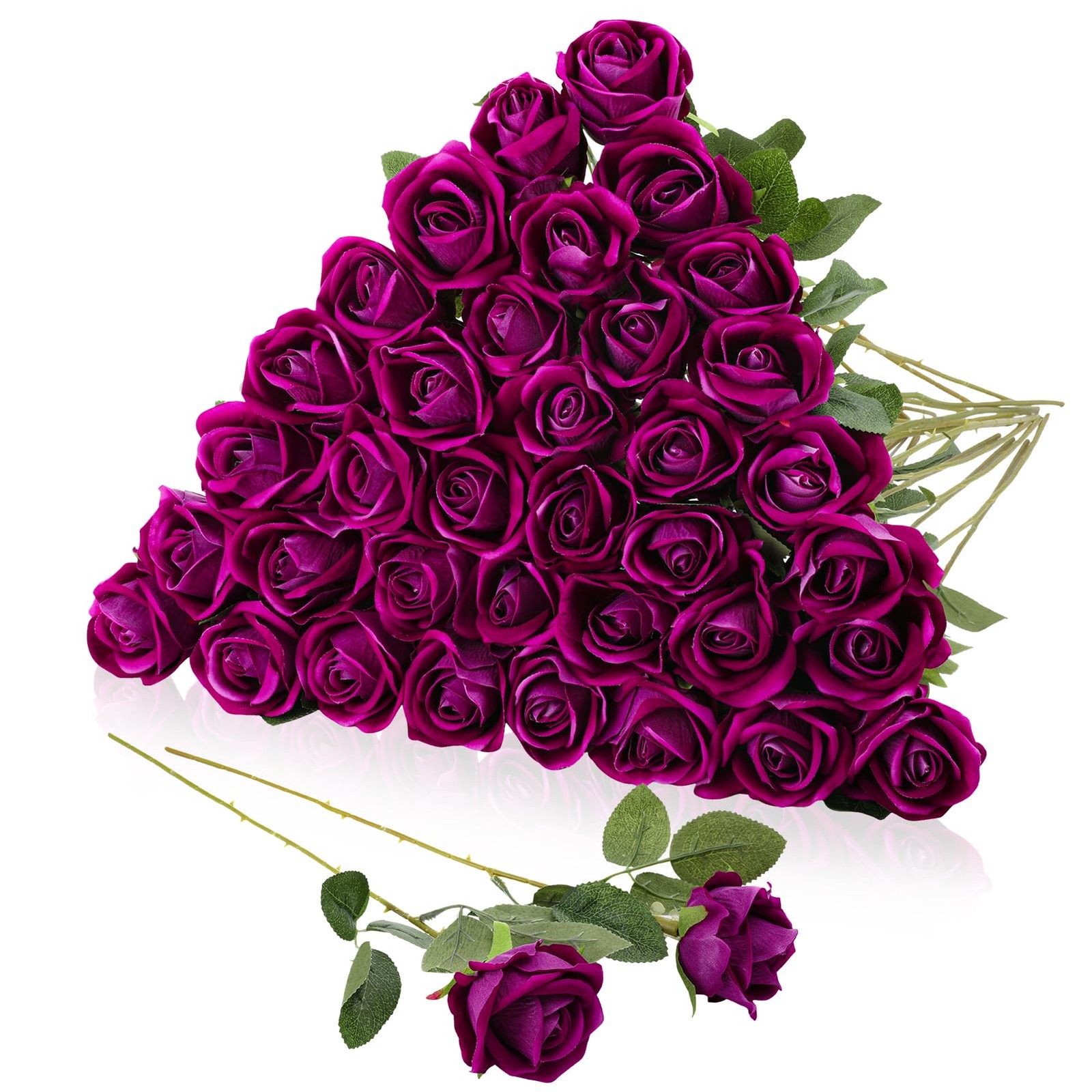 Hoemwarm 36 Pcs Dark Purple Velvet Artificial Flowers, Realistic Fake Roses B…