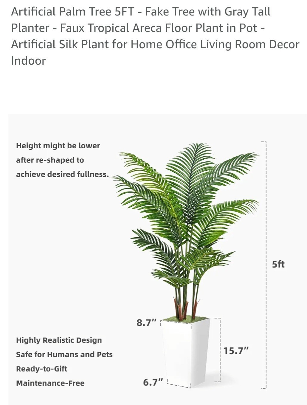 Astidy Artificial 5 Ft Tree In Grey Tall Pot
