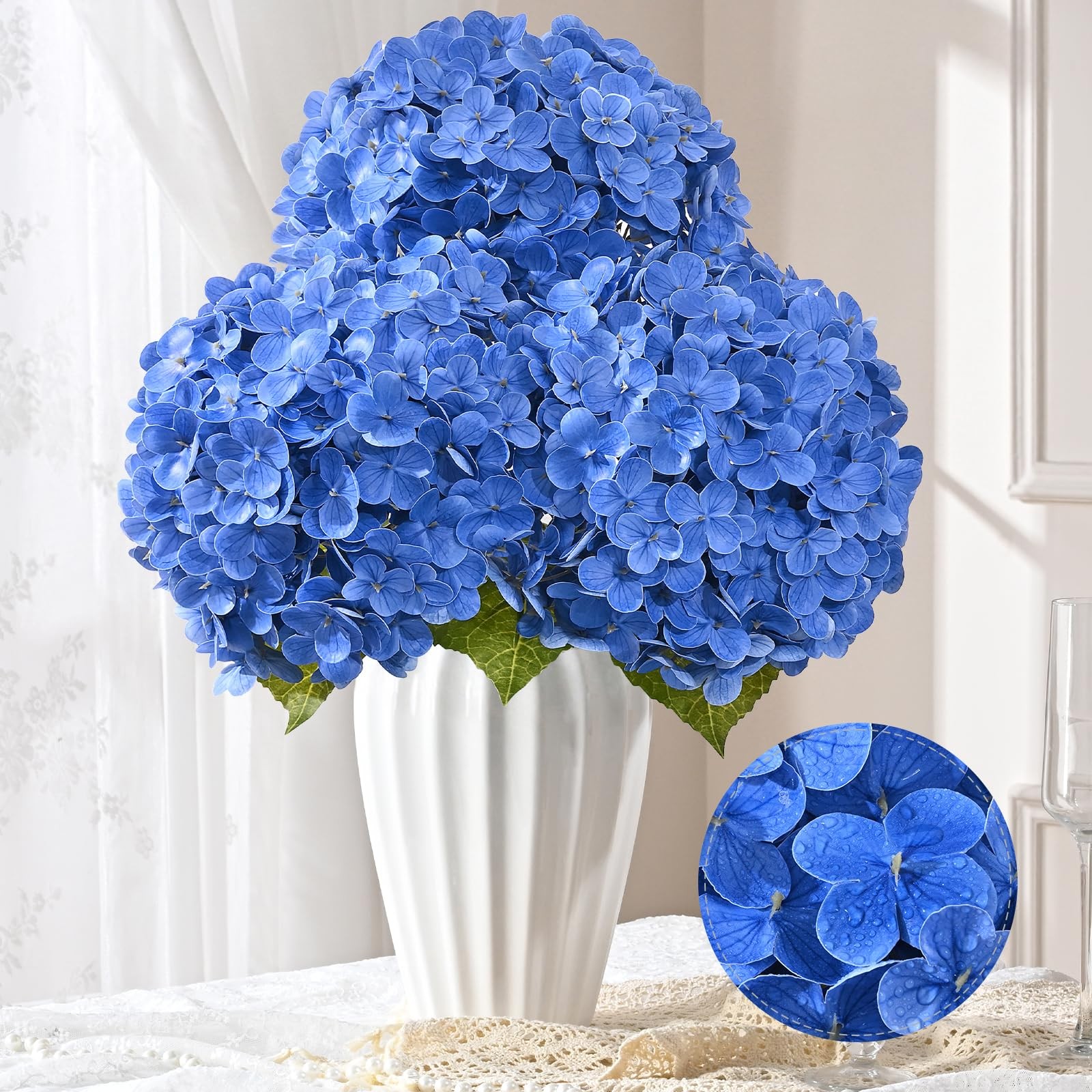 3 Pcs Blue Hydrangea Artificial Flowers Latex Real Touch Hydrangea, 21 inch 2…