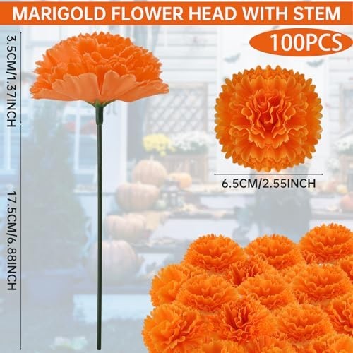 100 Pcs Silk Marigold Flower Heads – Artificial Flowers for Home Decor, DIY Wrea