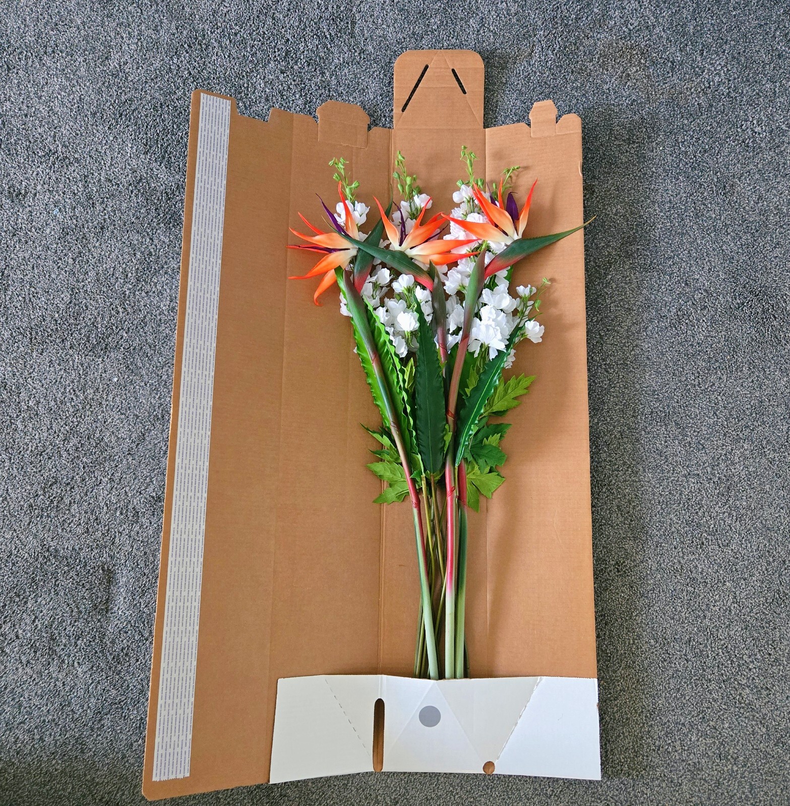 12-Stem Artificial Flower Set ?Bird of Paradise,Bird?s Nest Fern and Delphinium