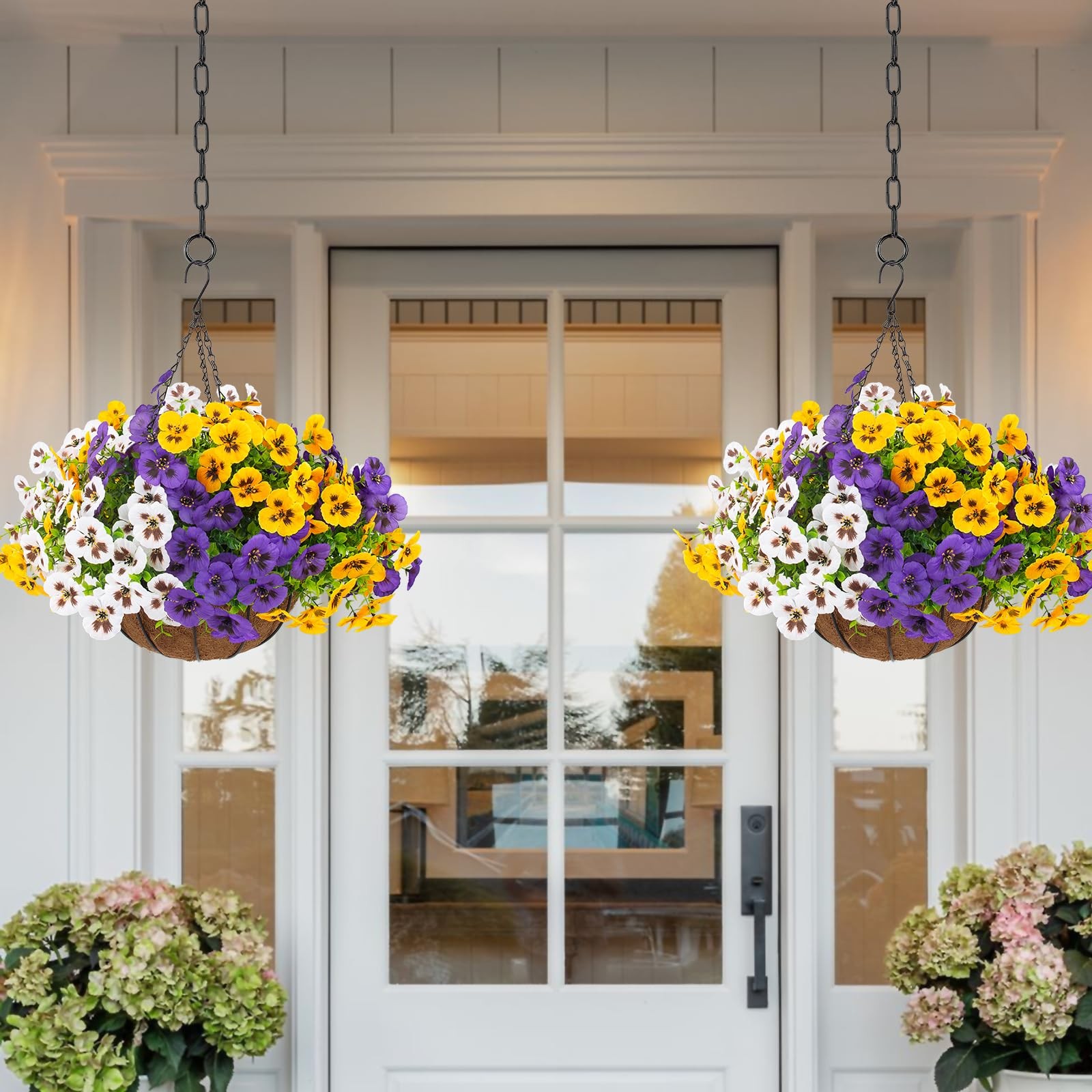 2 Sets Artificial Hanging Pansy Flowers with Baskets, 24 Pcs UV Resistant Fau…