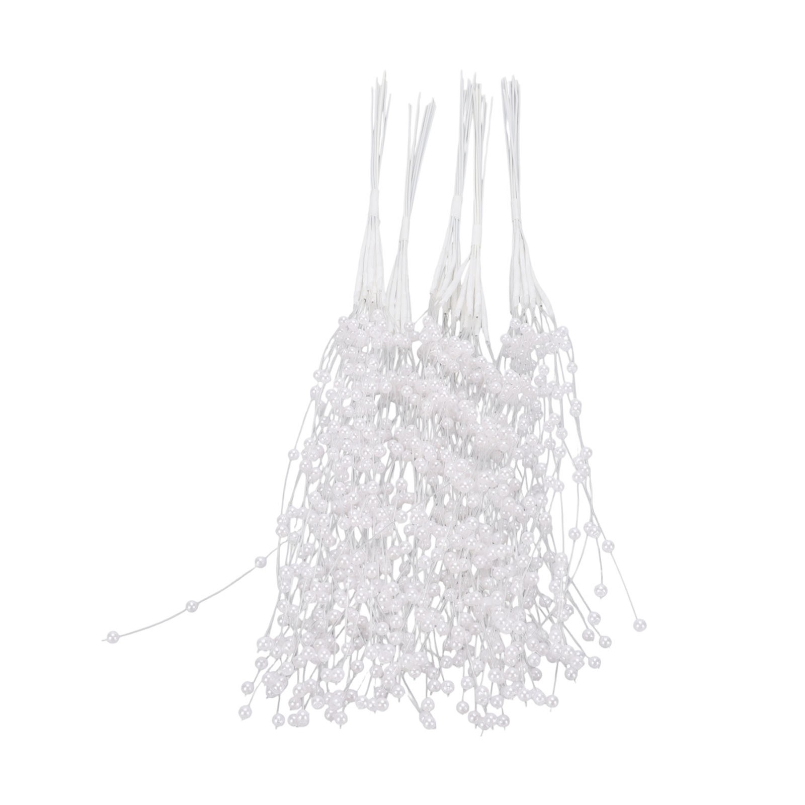 White 50PCS Pearl Beaded Stems 4mm Bead String Garland Floral Picks Flexible BT0