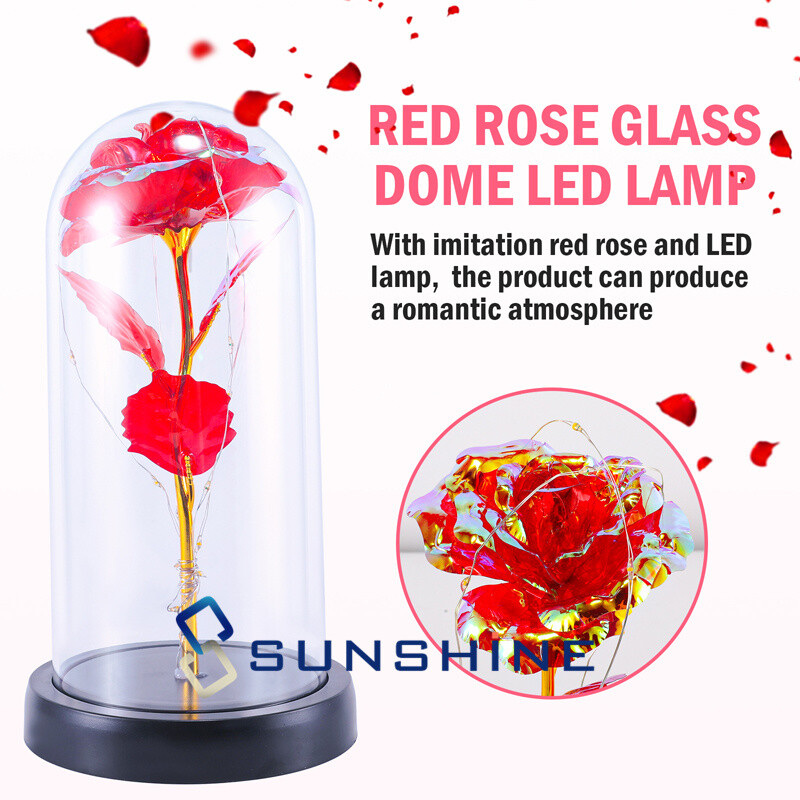 Gold Plated 24k Dipped Rose Flower In Glass Dome Romantic Gift Love For Mom Girl