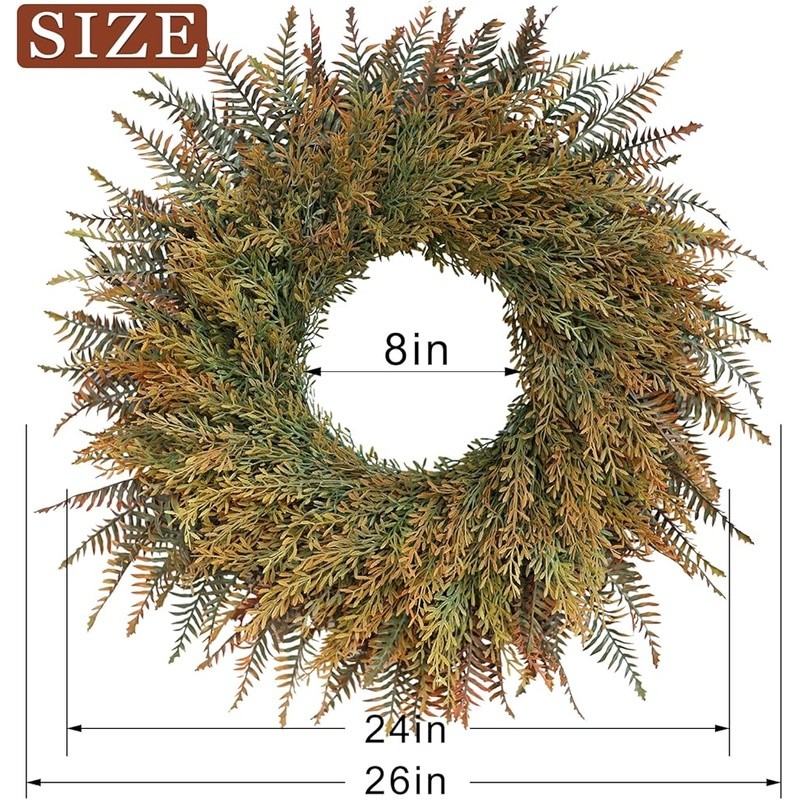 Full Autumn Wreath Door Decor Artificial Fern Wheat Grass Harvest Decoration New