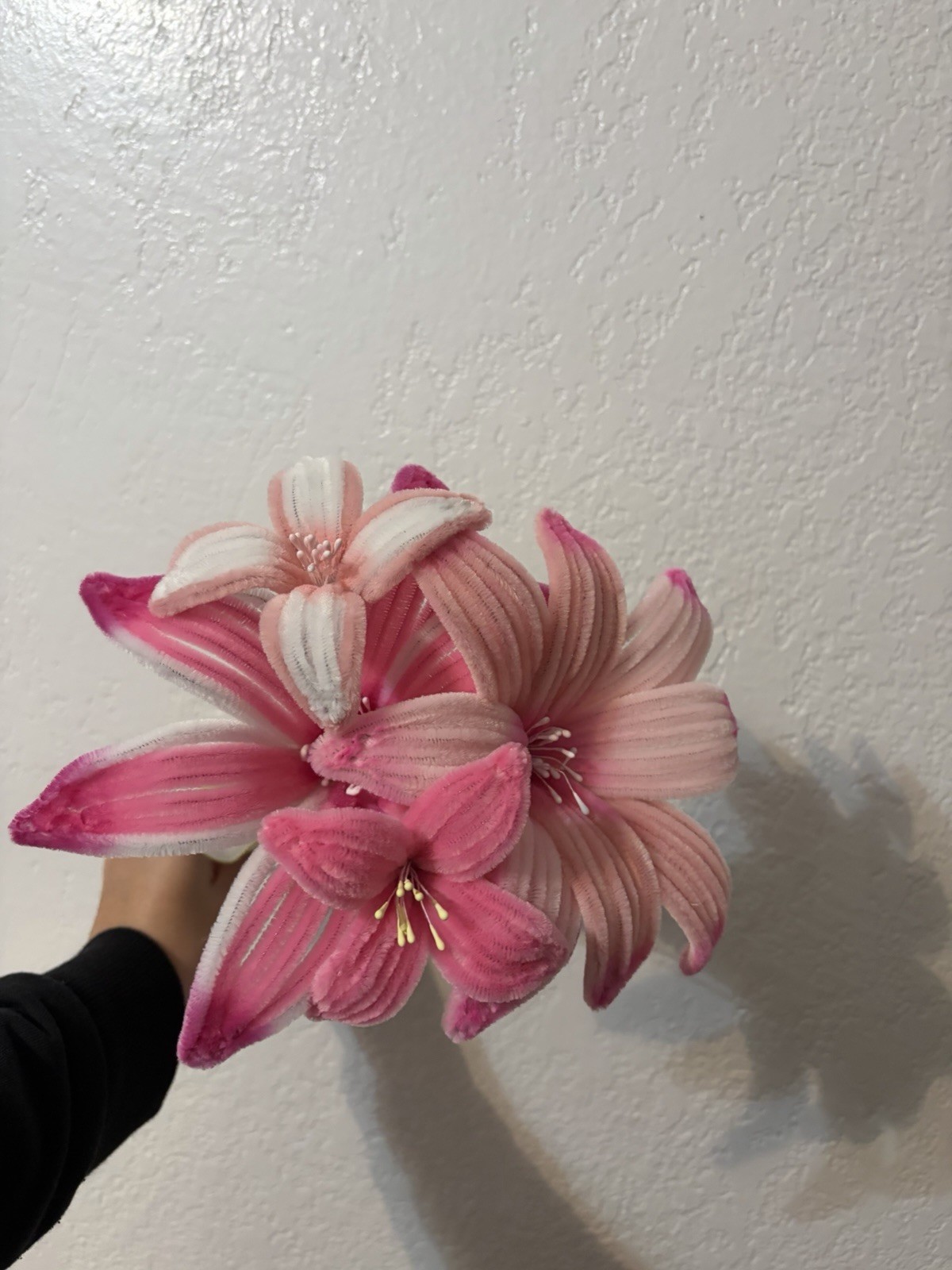 Artificial Lily Flower Bouquet Pink White Green Silk Plastic Door Decoration