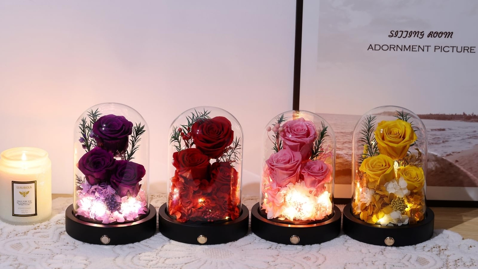 Preserved Roses Flowers in Glass Dome, Long-Lasting Real Yellow Forever Roses…