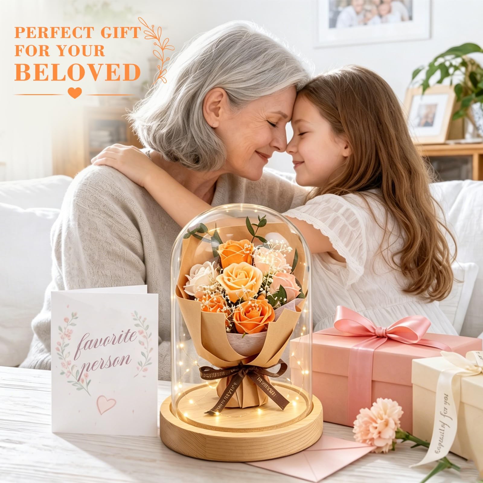 Preserved Flower in Glass Dome, Champagne Forever Eternal Rose Gift for Mothe…