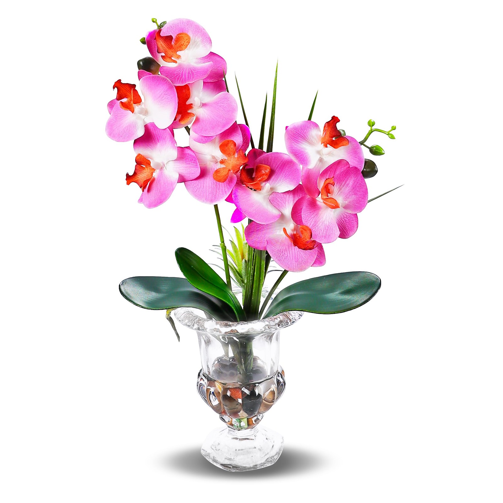 Artificial Purple Orchid Centerpiece, 14.5 Inch Phalaenopsis in Glass Vase wi…