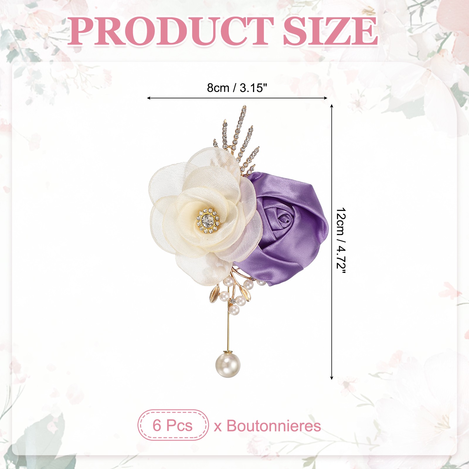 Rose Boutonnieres for Men, 6Pcs Mens Boutonnieres Lapel Flower, Light Purple