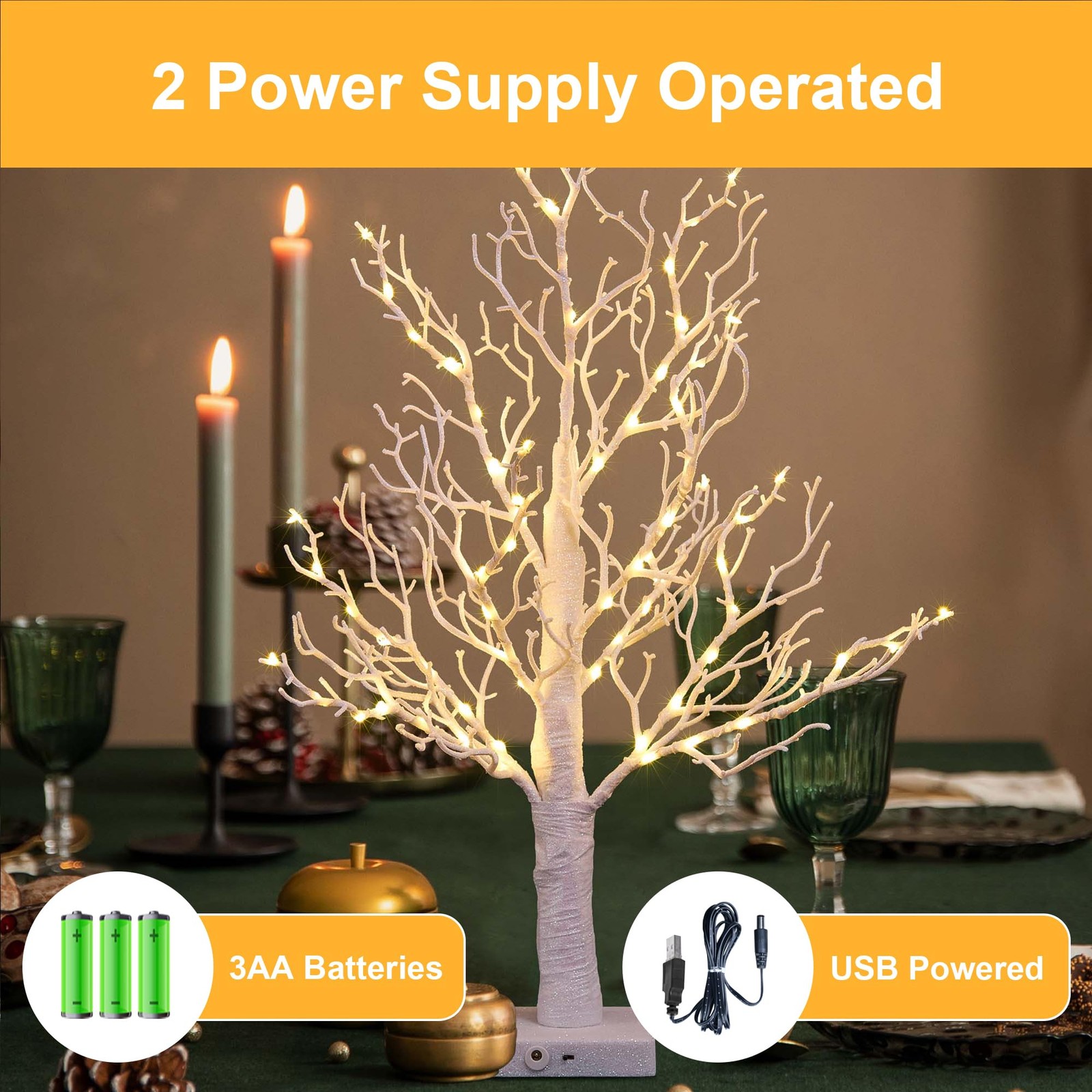 24IN Lighted Willow Tree Bonsai 70 Mini Lights Artificial White Birch Tree fo…