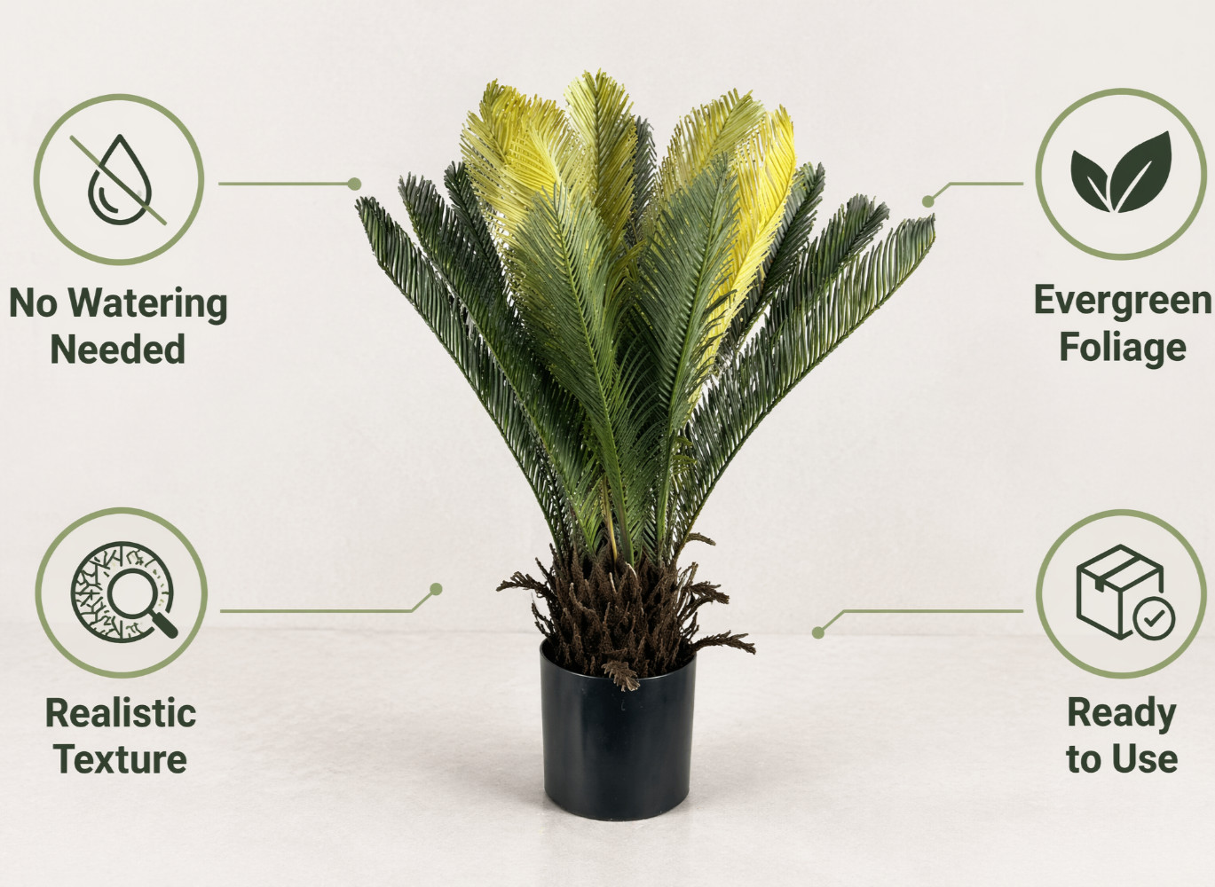2 Pack 2.2ft Artificial Sago Palm Tree, Fake Cycad Plant for Home Garden Decor