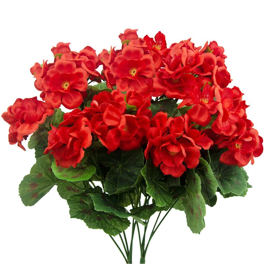 FERIAL 2 Pcs Artificial Red Geranium Bush Faux Flowers Geraniums Silk Flowers…