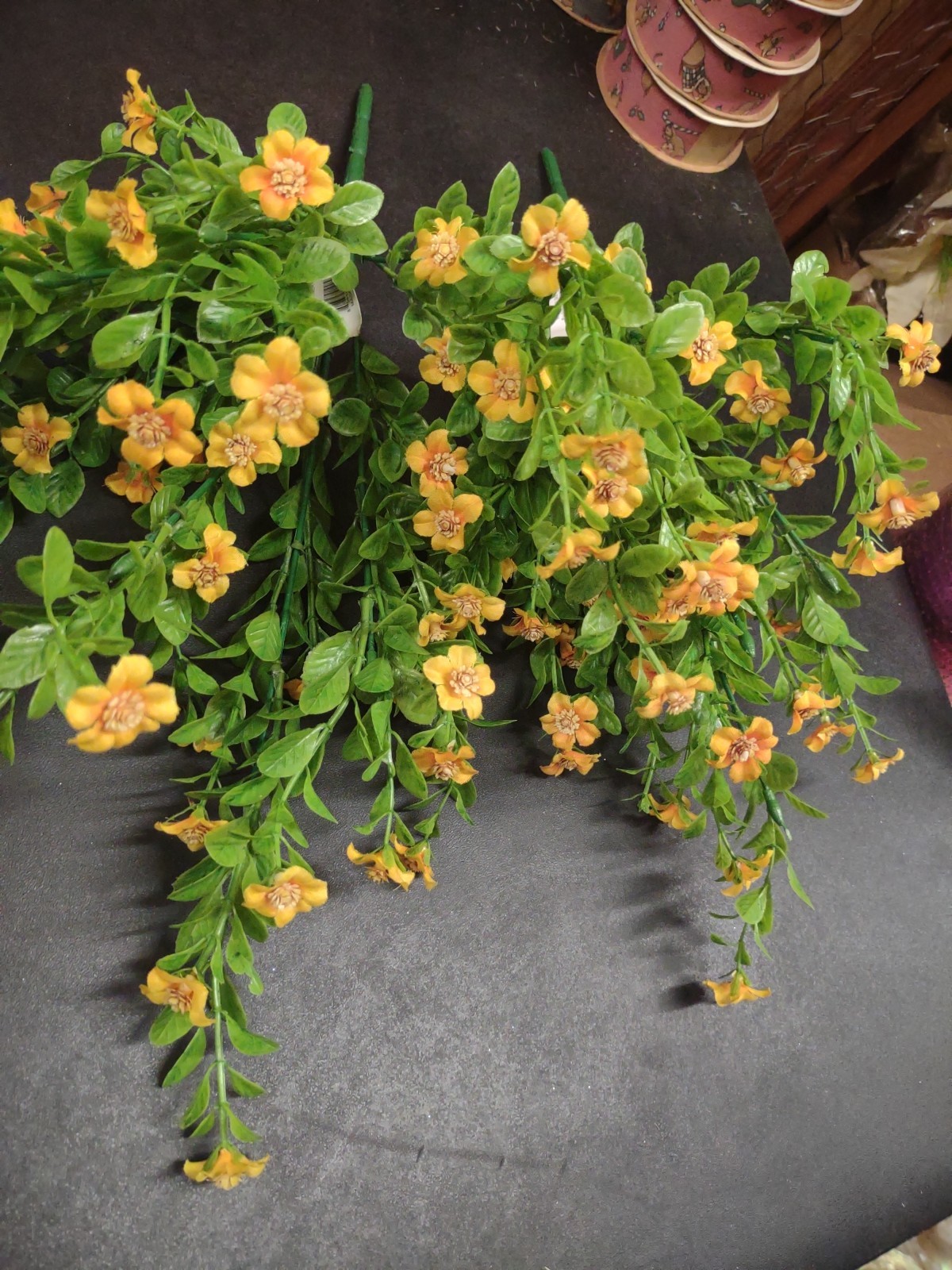 Set of 2: Silk Mini Daisy Bush, “Jacob’s Ladder” Miniature Flowers, Yellow Gold