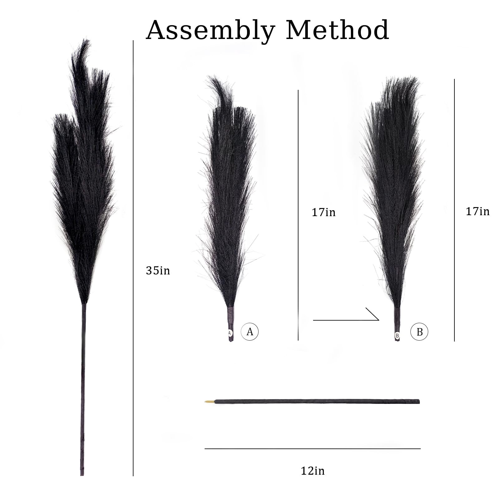 8Pcs Faux Black Pampas Grass Decor Tall, 35.4” Fluffy Artificial Pompous Gras…