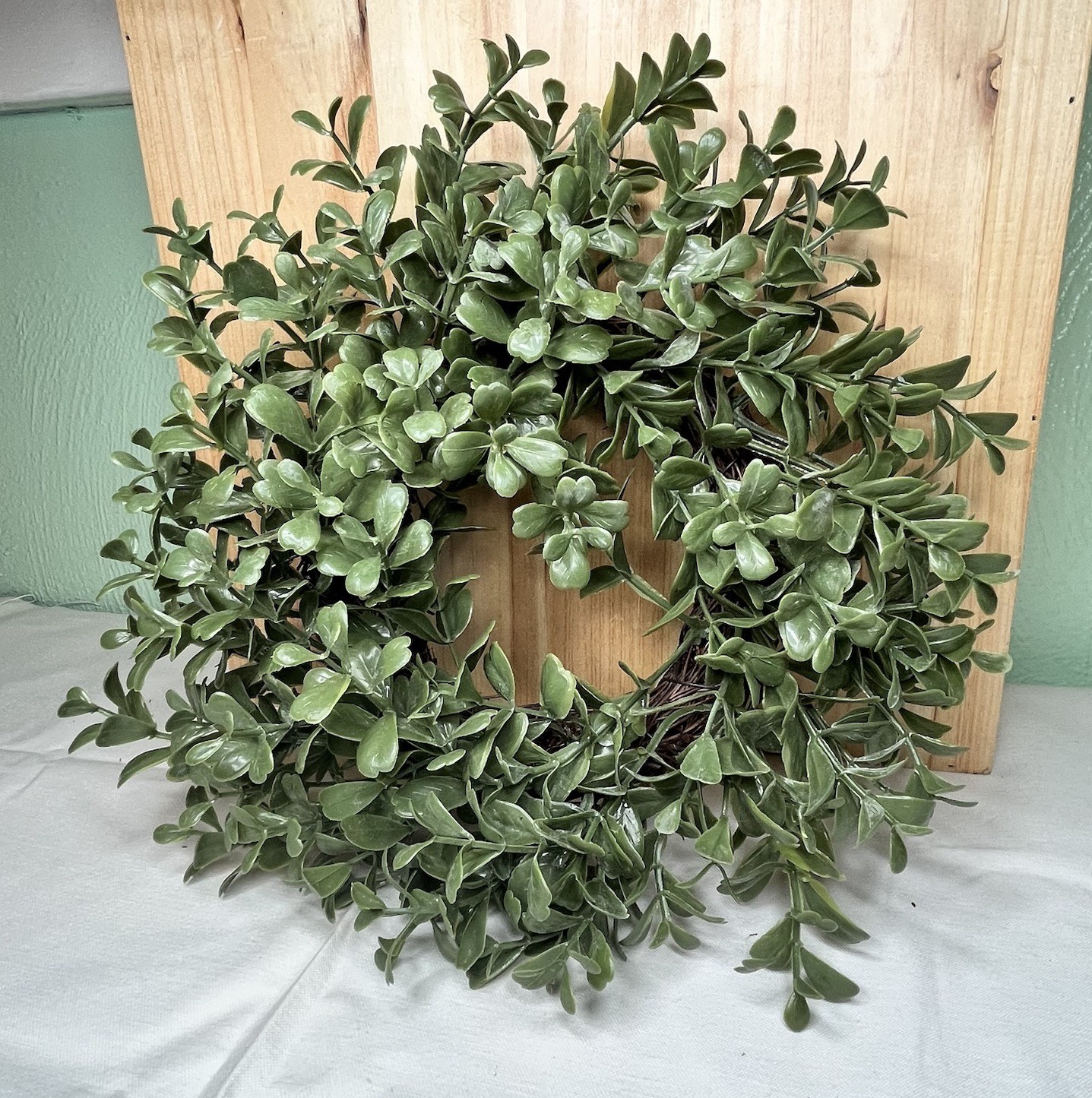 Set of 4 Faux Boxwood Candle Rings 10″ Greenery Mini Wreaths Farmhouse Decor