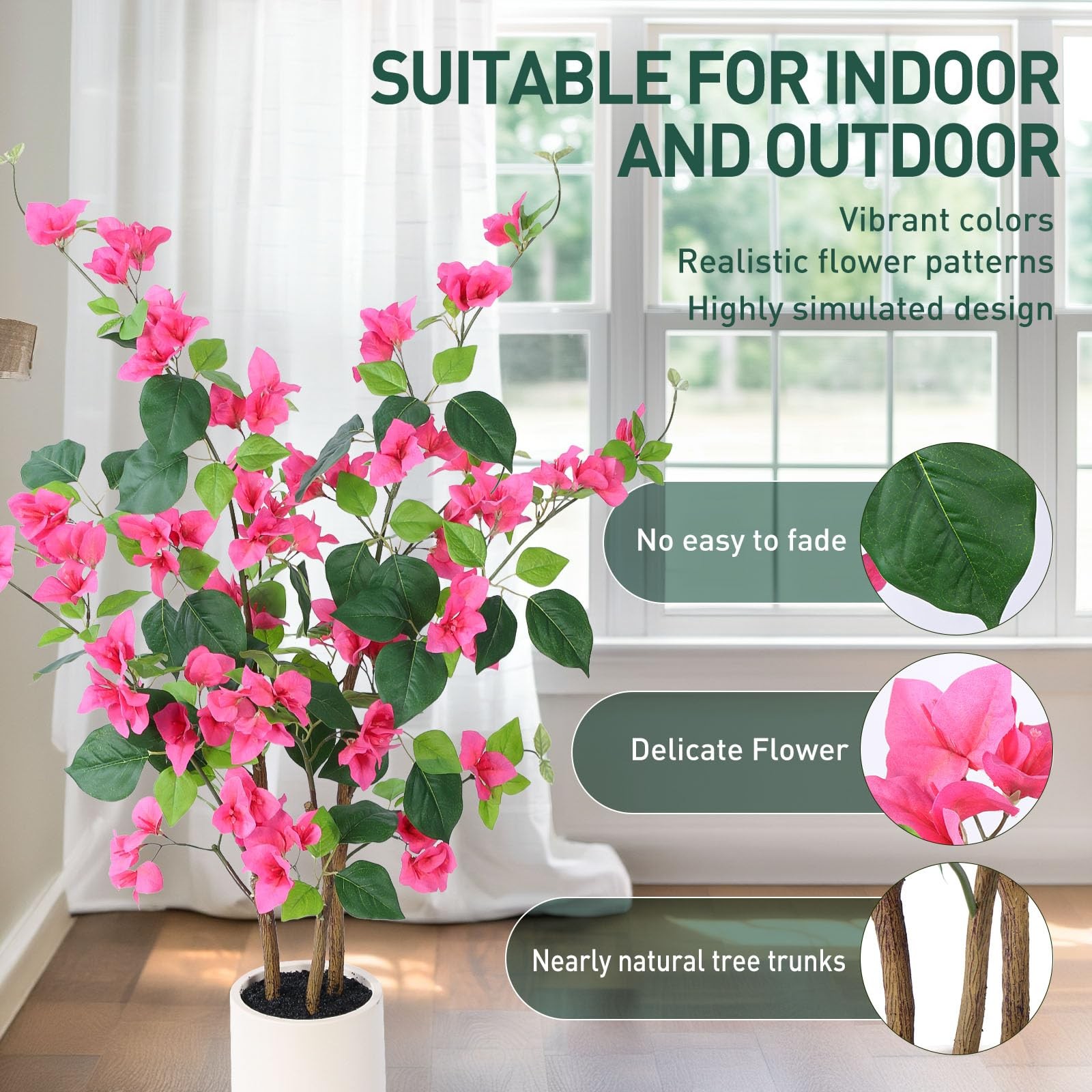39.4 inch Artificial Bougainvillea Tree，Faux Flowers Plants with White Decora…