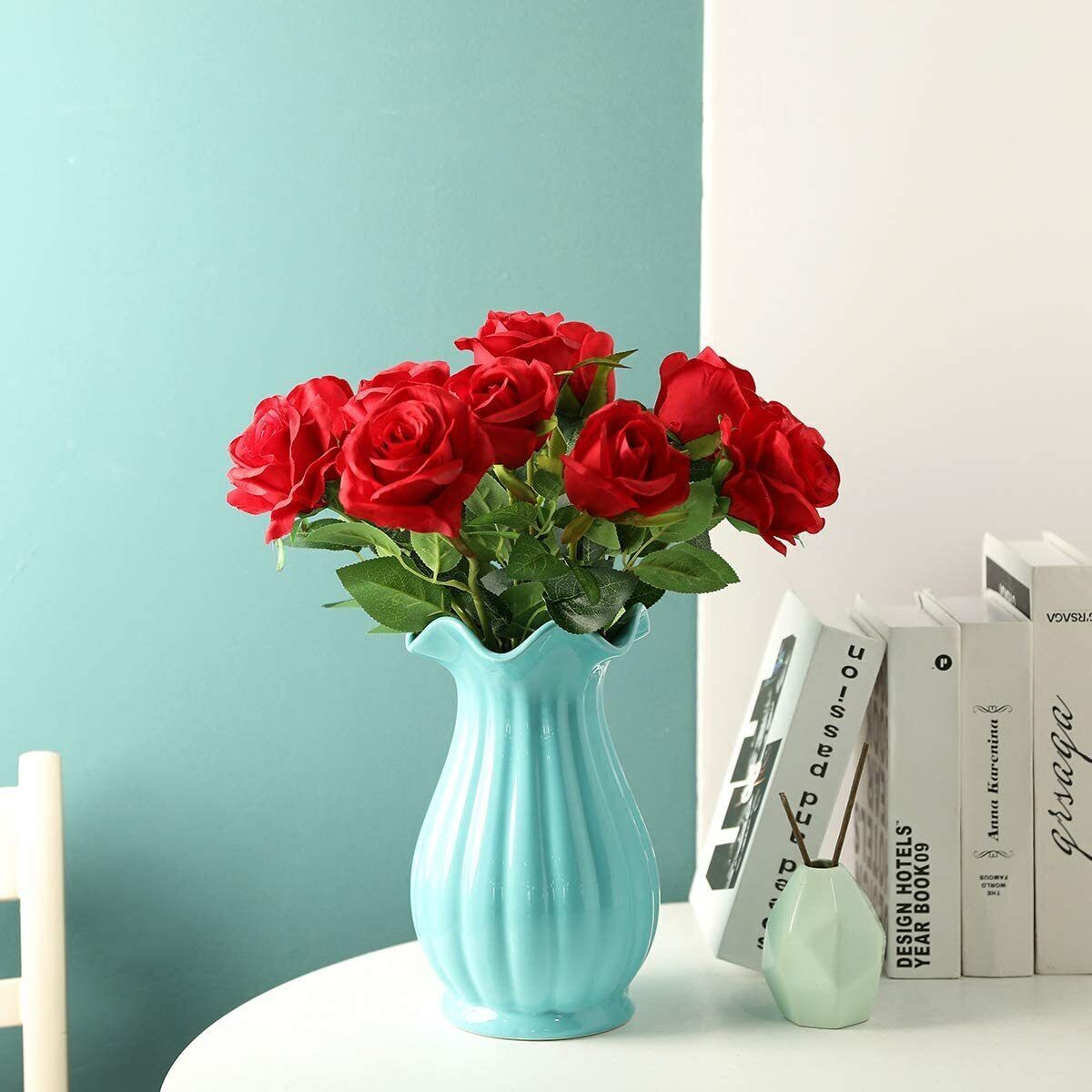 20pcs Artificial Rose Flower Red Silk Roses with Stem Flowers Bouquet Wedding US