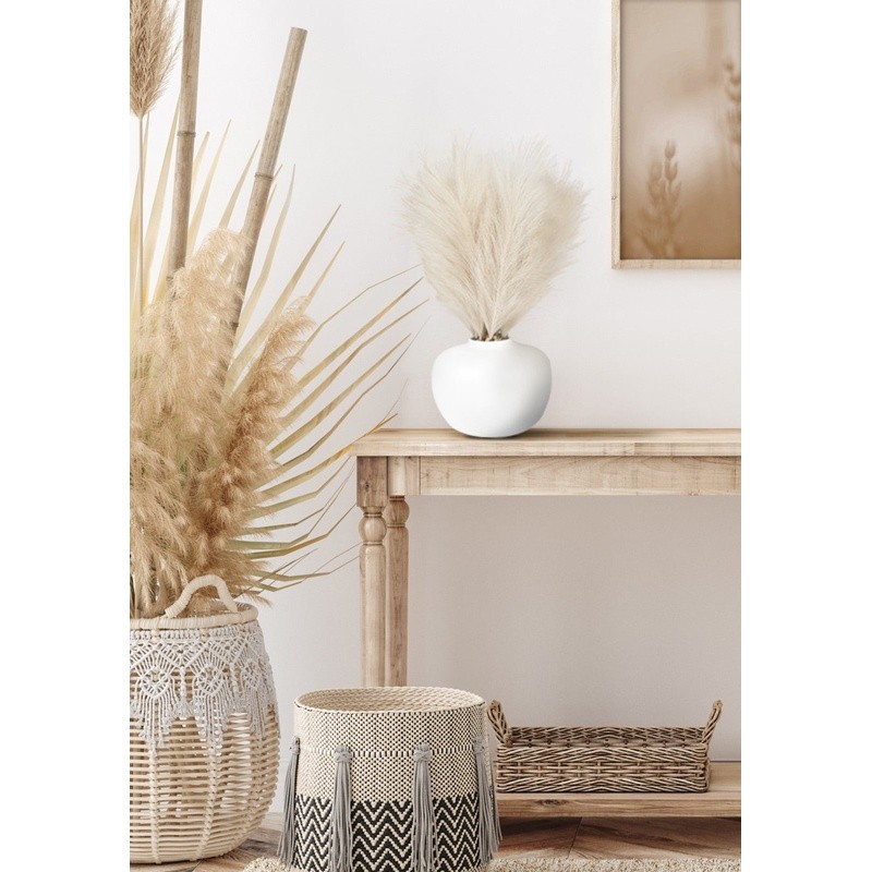14in Artificial Pampas Grass Silk Plant in White Vase Indoor Décor Centerpiece
