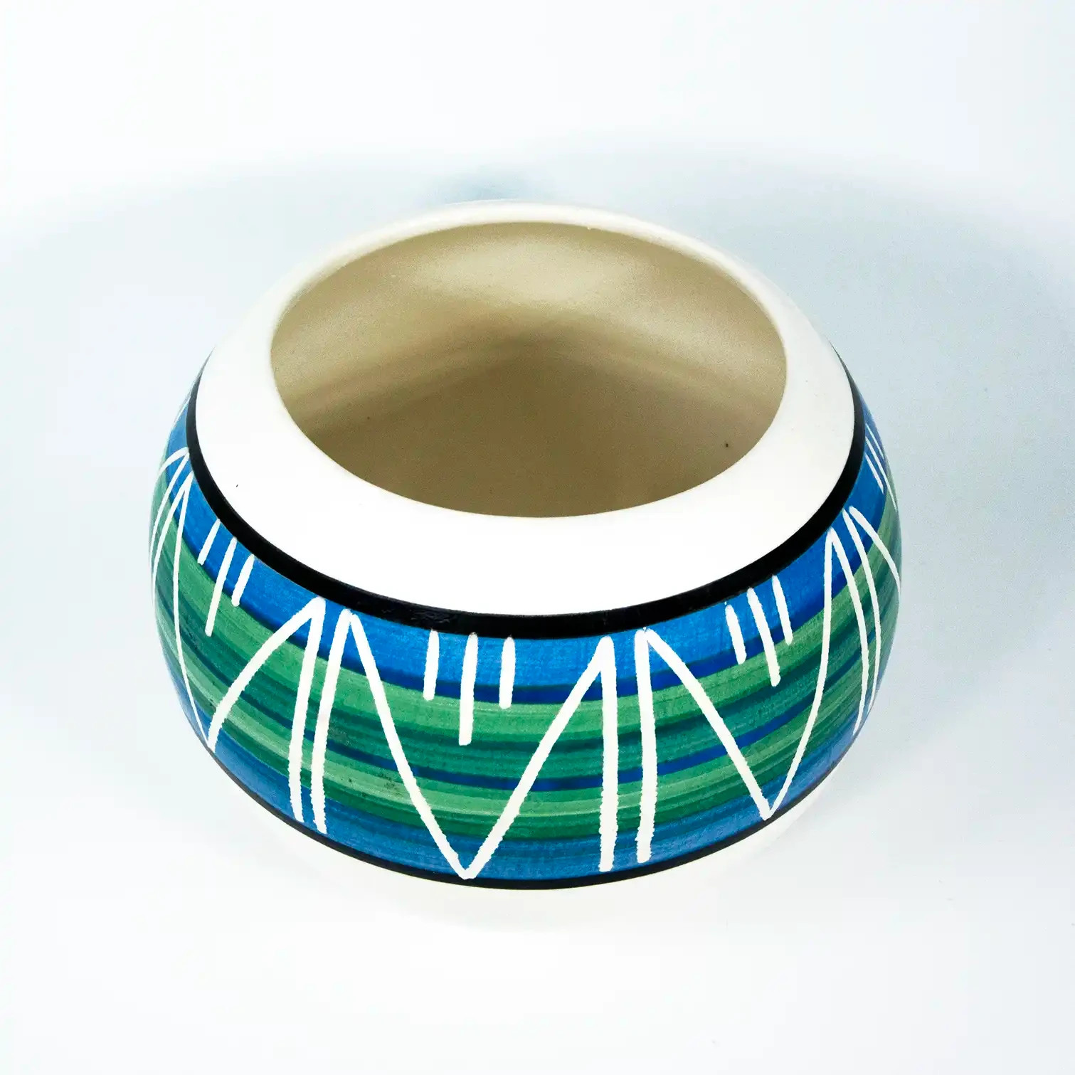 VTG Hand-Painted Janet Haefuer Southwest Blue and Green Polished Ceramic Pot