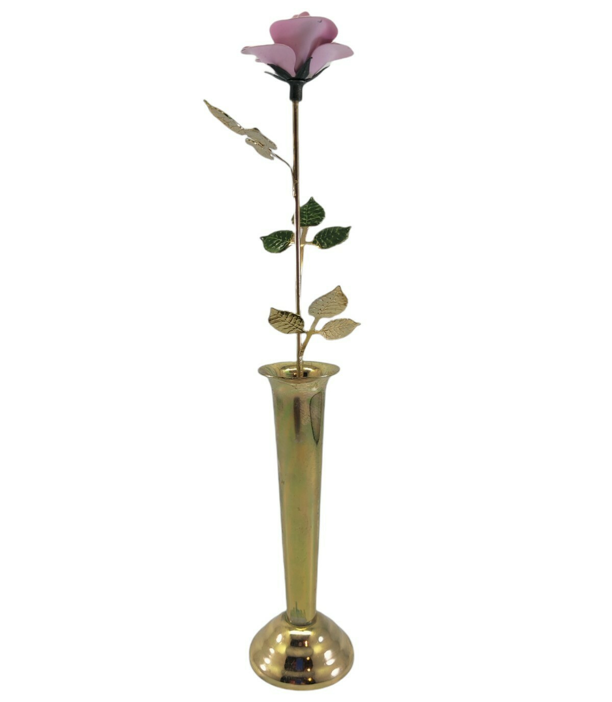 Vintage Mann Inc 1977 Enamel Flower Vase Pink Rose Eternal Bloom