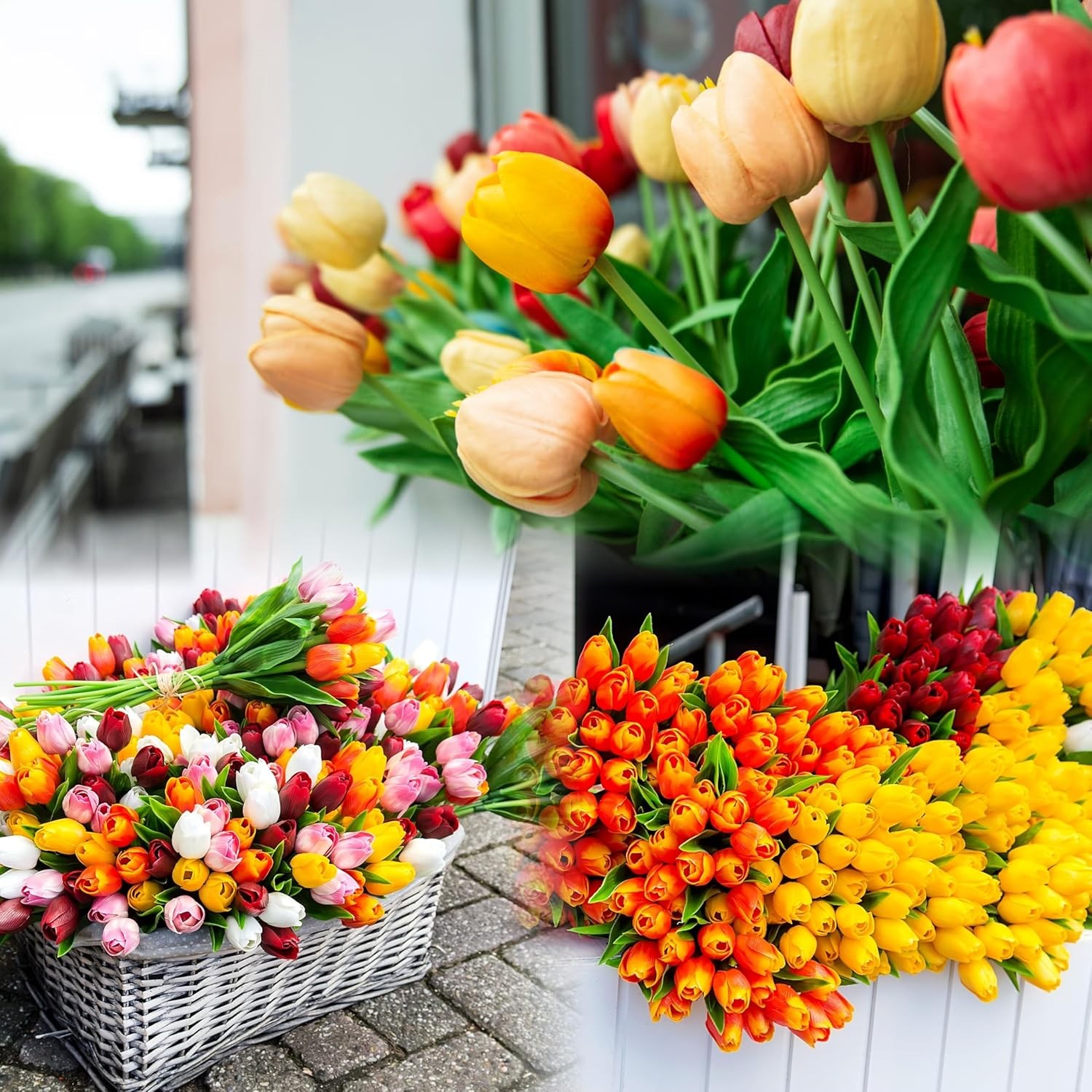 15 Pcs Fake Tulips Artificial Flowers Real Touch PU Faux Flowers Tulip Stems