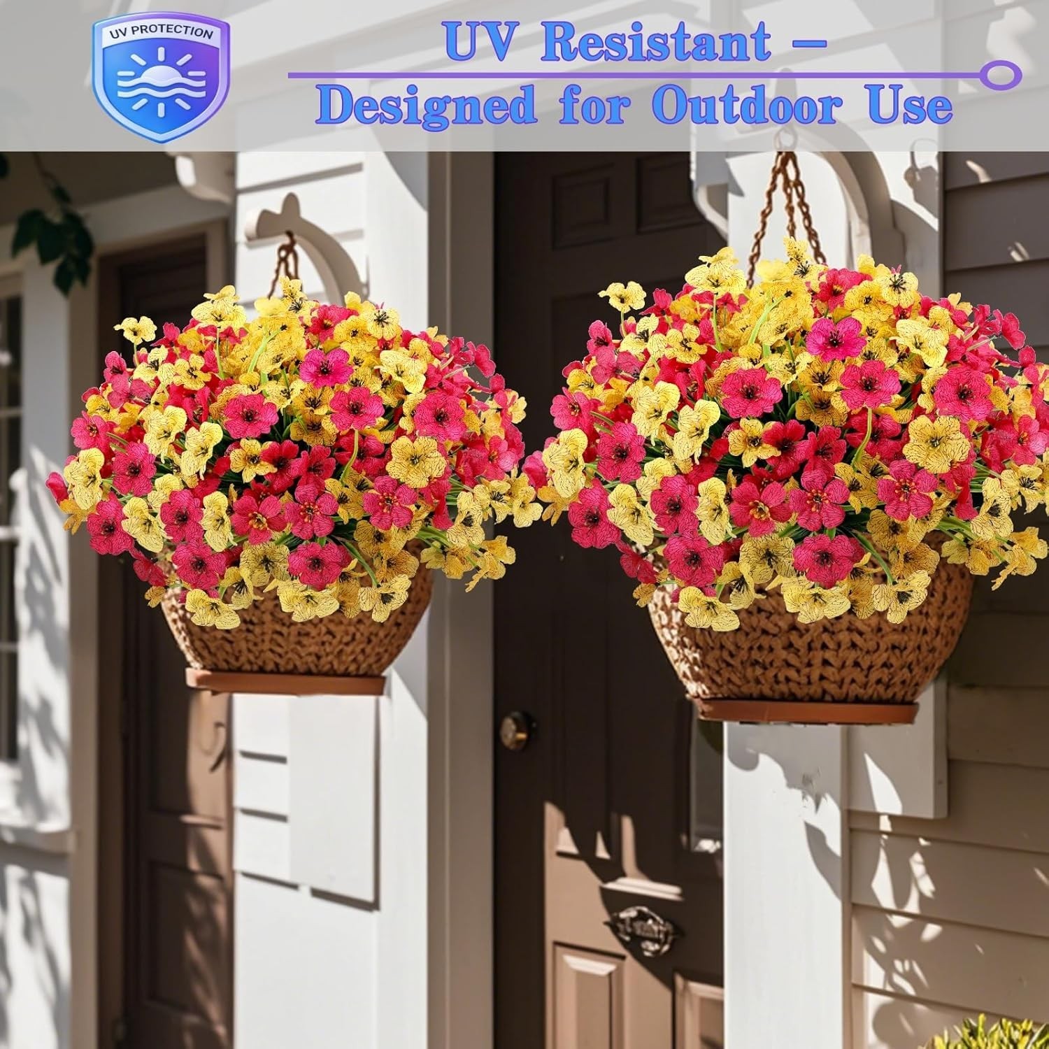 Fake Flowers 16 Count Durable Rose Yellow Fade Resistant Porch Yard Decoration