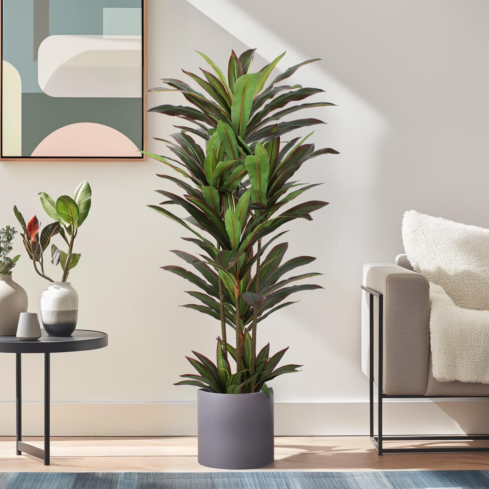 Dracaena Artificial Plant 5ft Red Yucca Silk Tree Faux Plants Indoor Tall Fak…