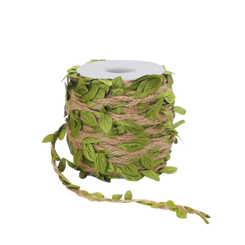 Tenn Well Burlap Leaf Ribbon, 66 Feet 5mm Natural Jute Twine 1PC/66FT, Green