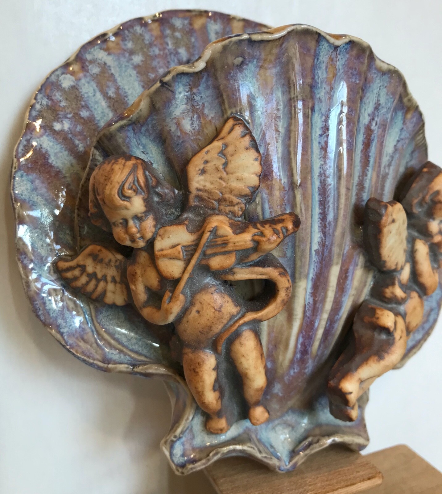 handmade glazed clay ceramic wall sconce angels artificial plants flowers