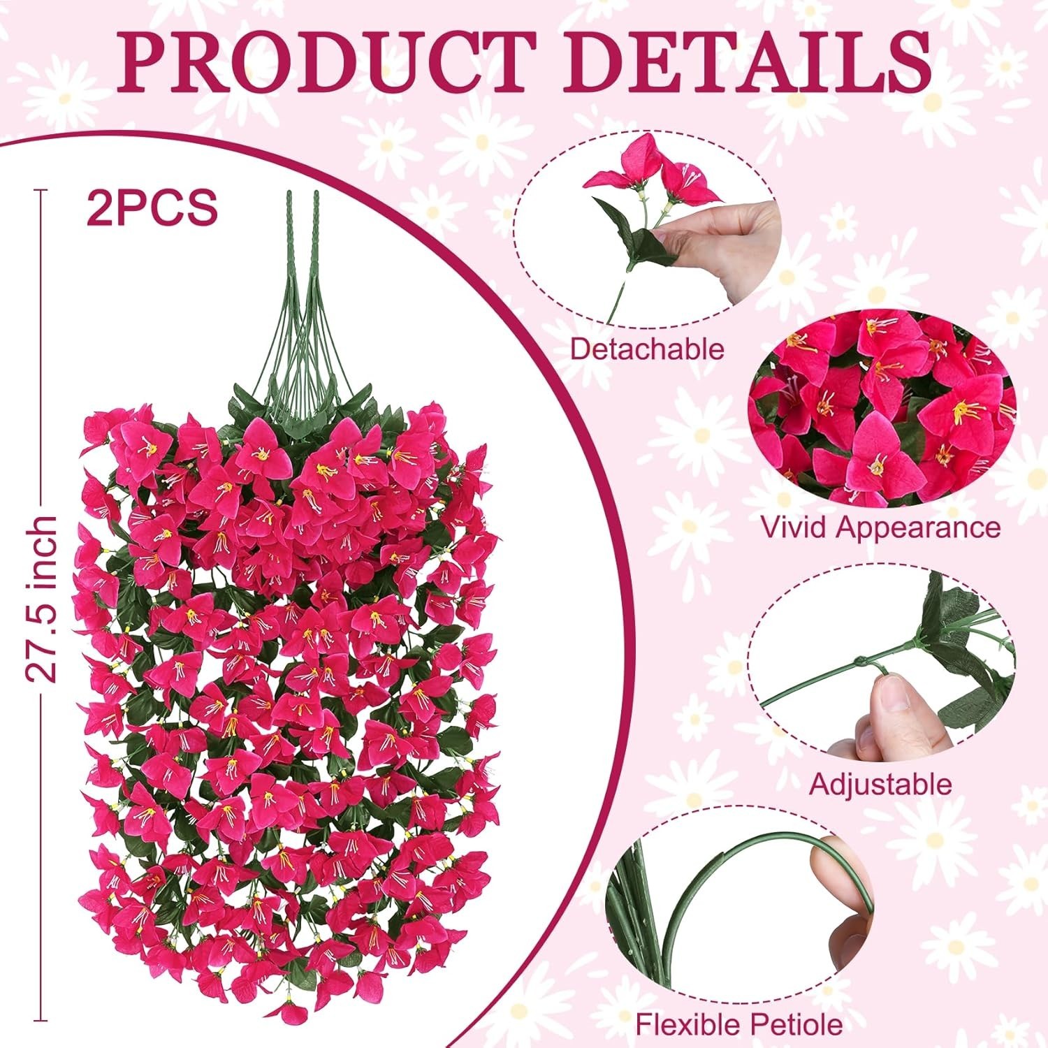 Artificial Bougainvillea Flowers Plants for Outdoors Decoration, 2 Pcs Faux Silk