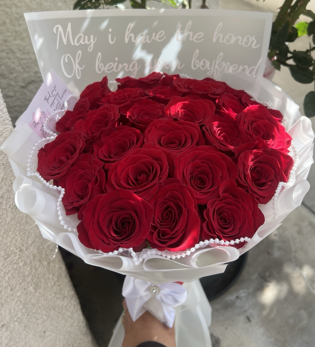Fresh Red Rose Flower Bouquet Arrangement & Centerpiece Wrapped in White Paper