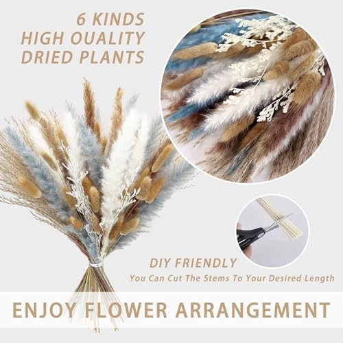 Dried Flower Bouquet – 17″ Boho Style Mixed Pampas Grass Ideal for Home Natural