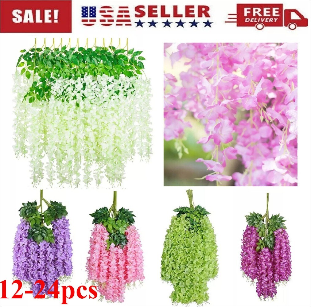 Artificial Wisteria Vine Garland Fake Flower Plants Garden Wedding Hanging Decor