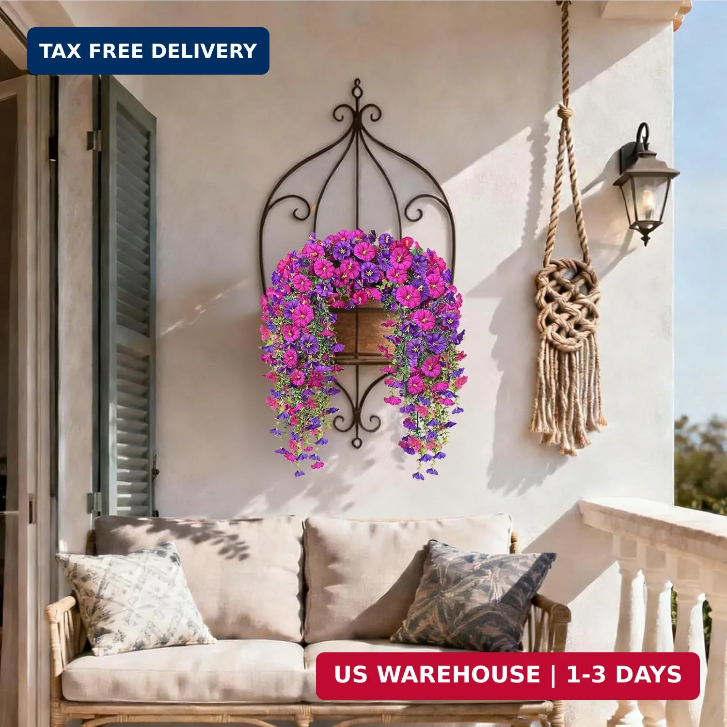 Artificial Hanging Flowers for Outdoors, 2 PCS 300 Blooms UV Resistant Morning G