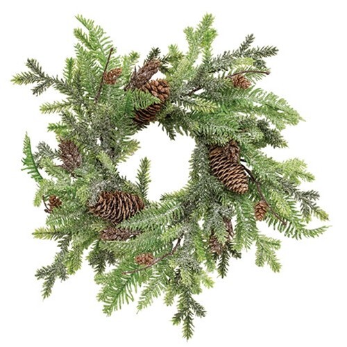 NEW PRIMITIVE CANDLE RING GLITTERING PINE CHRISTMAS FARMHOUSE 5.5″ x 15-16″W
