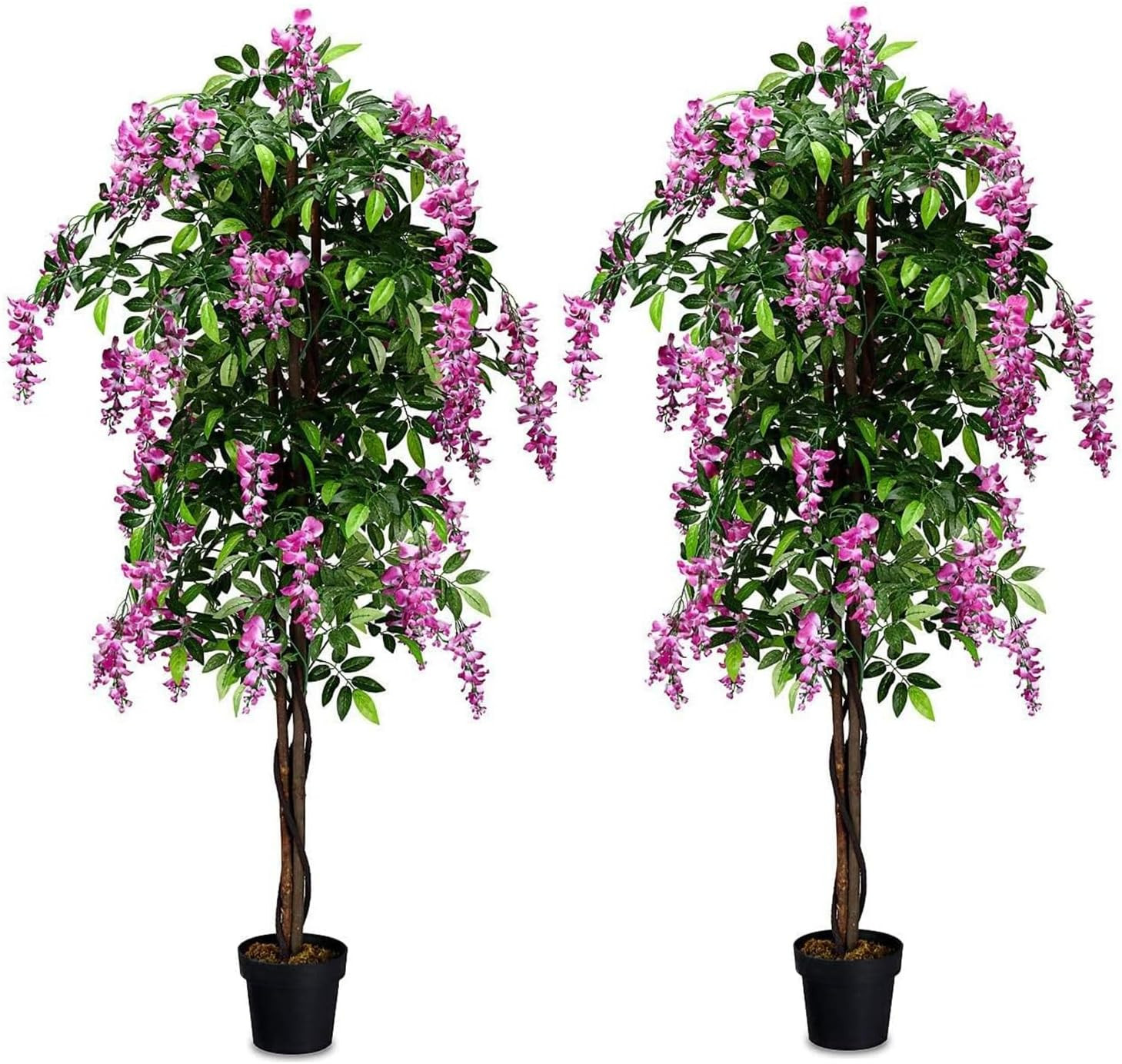 6FT Ficus & Wisteria Artificial Trees – 2 Pack Faux Plants for Home Decor