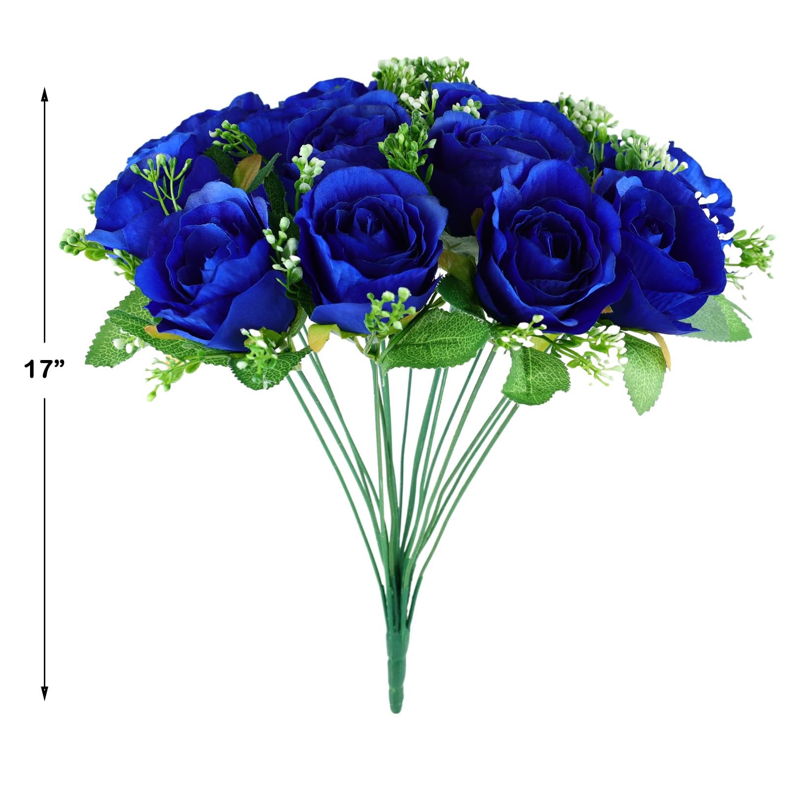 CUQRY Cemetery Decorations for Grave-18 Blue Silk Memorial Artificial Rose Fl…
